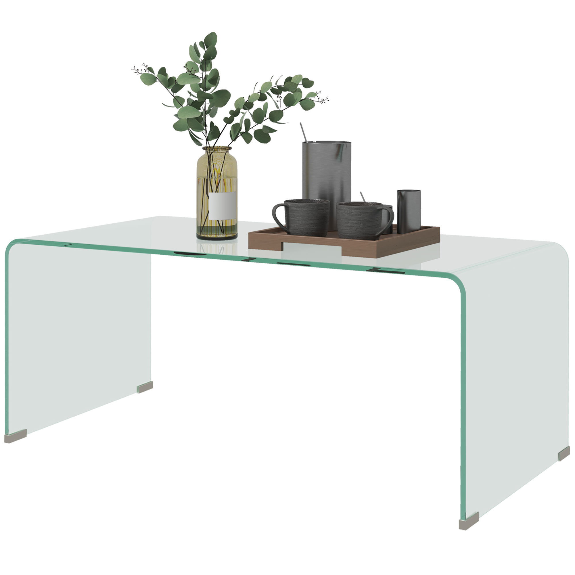 HOMCOM Glastisch Wohnzimmertisch rechteckiges modernes Design aus gehärtetem Glas mit sicheren abgerundeten Kanten transparent