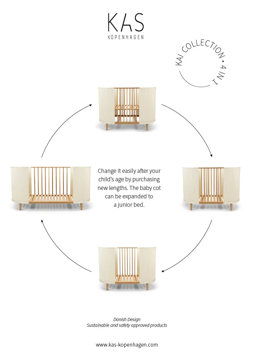 2025 Set di conversione KAS Kopenhagen KAI – Trasforma la culla in letto junior (150 cm) | Legno massiccio di quercia sostenibile | Design sostenibile
