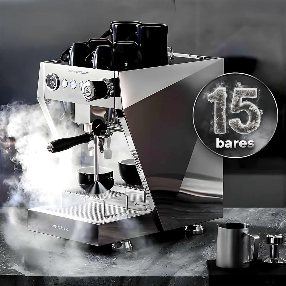 Cecotec Espresso-Kaffeemaschine Barista Baristeo Intima, professionelle Barista-Espressomaschine, Vorbrüh-System, 15 Bar Pumpe, einfaches Befüllen, 1,7L Wassertank und Tassenwärmer