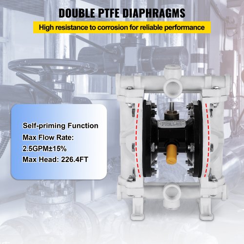 Luft-Doppelmembranpumpe 2.5 GPM 150℉ 1/2 Zoll Einlass und Auslass