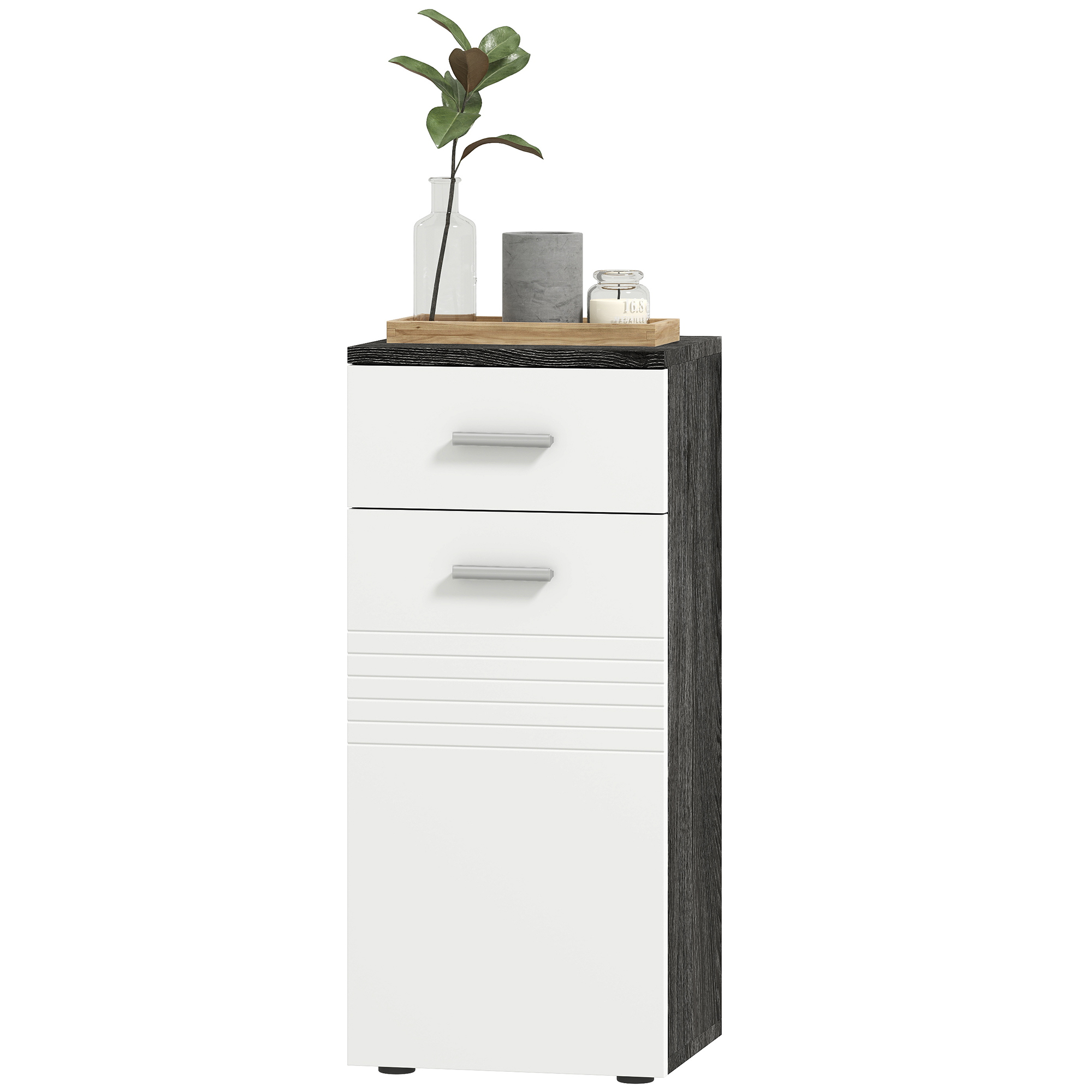 kleankin Badezimmerschrank mit Schublade und Schrank aus Holz, 35x30x77,5cm, Weiß und Schwarz