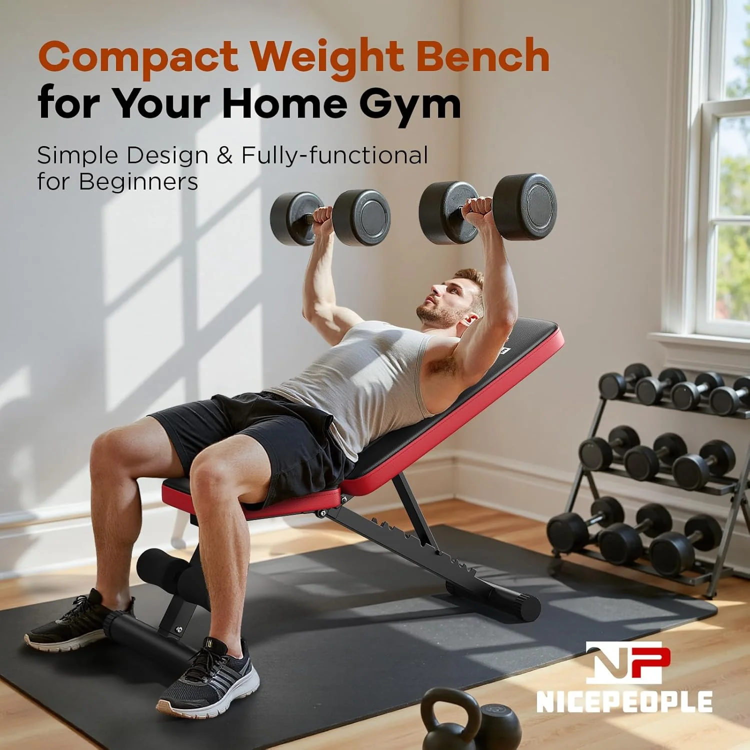 Basic Weight Bench for Home Gym, Foldable Workout Bench with 8 Backrests, 660LBS Weight Capacity Adjustable Bench