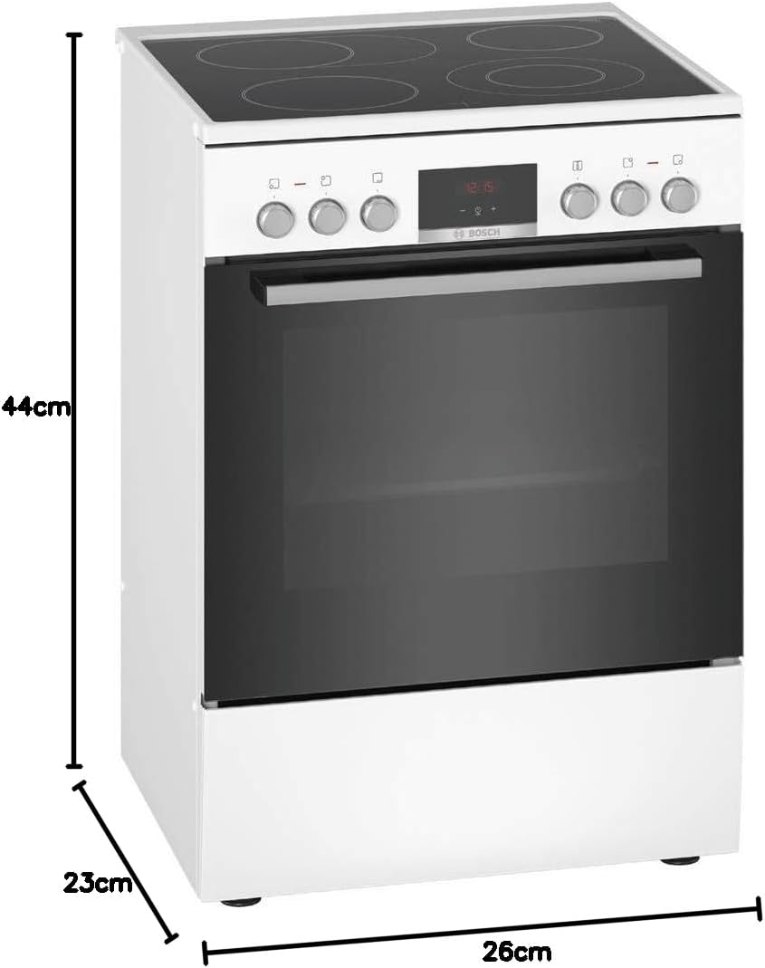 Bosch HKR39C250 Serie 4 Elektro-Standherd, 60 cm breit, EcoClean Direct Reinigungshilfe, 3D Heißluft Backen auf 3 Ebenen, LED-Display-Steuerung, erweiterbare Kochzone für großes Kochgeschirr