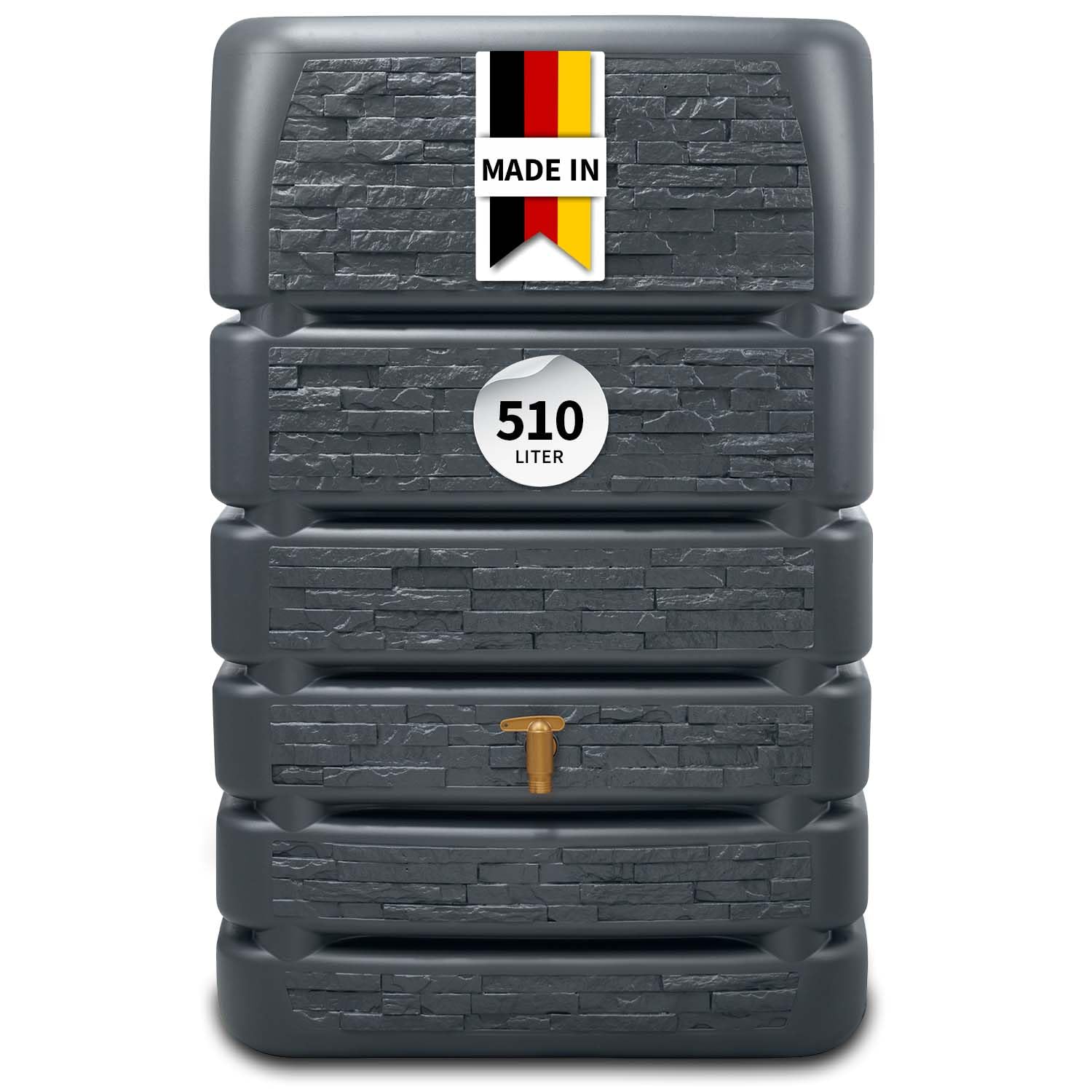 4rain Slim Stone Decor Regentonne Mauertank 510 Liter Graphite Grey für Garten und Terrasse