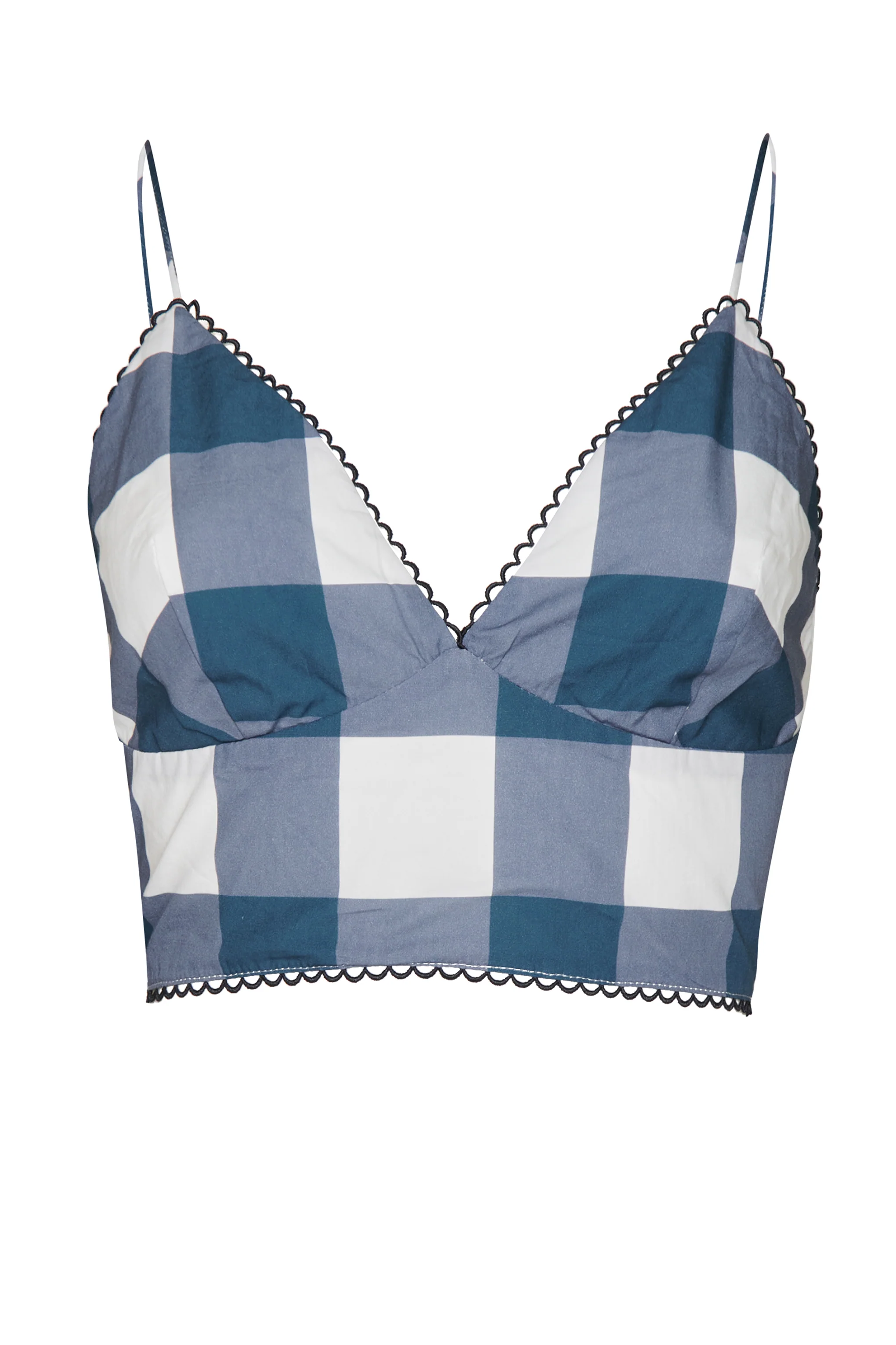 Petrol Blue Check Cropped Top