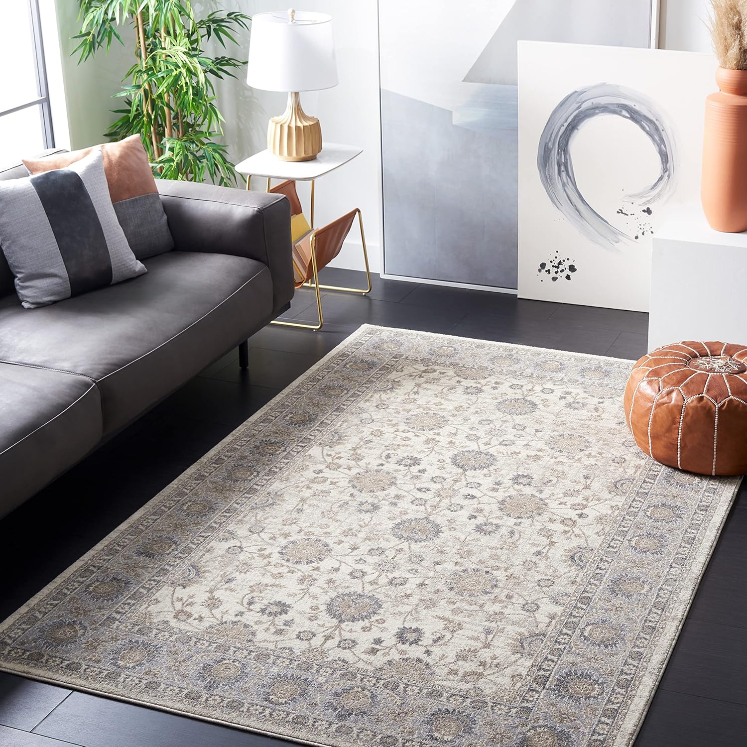 SAFAVIEH Sofia Collection 8' x 10' Ivory/Grey SOF330D Boho Tribal Oriental Distressed Non-Shedding Living Room Dining Bedroom Area Rug
