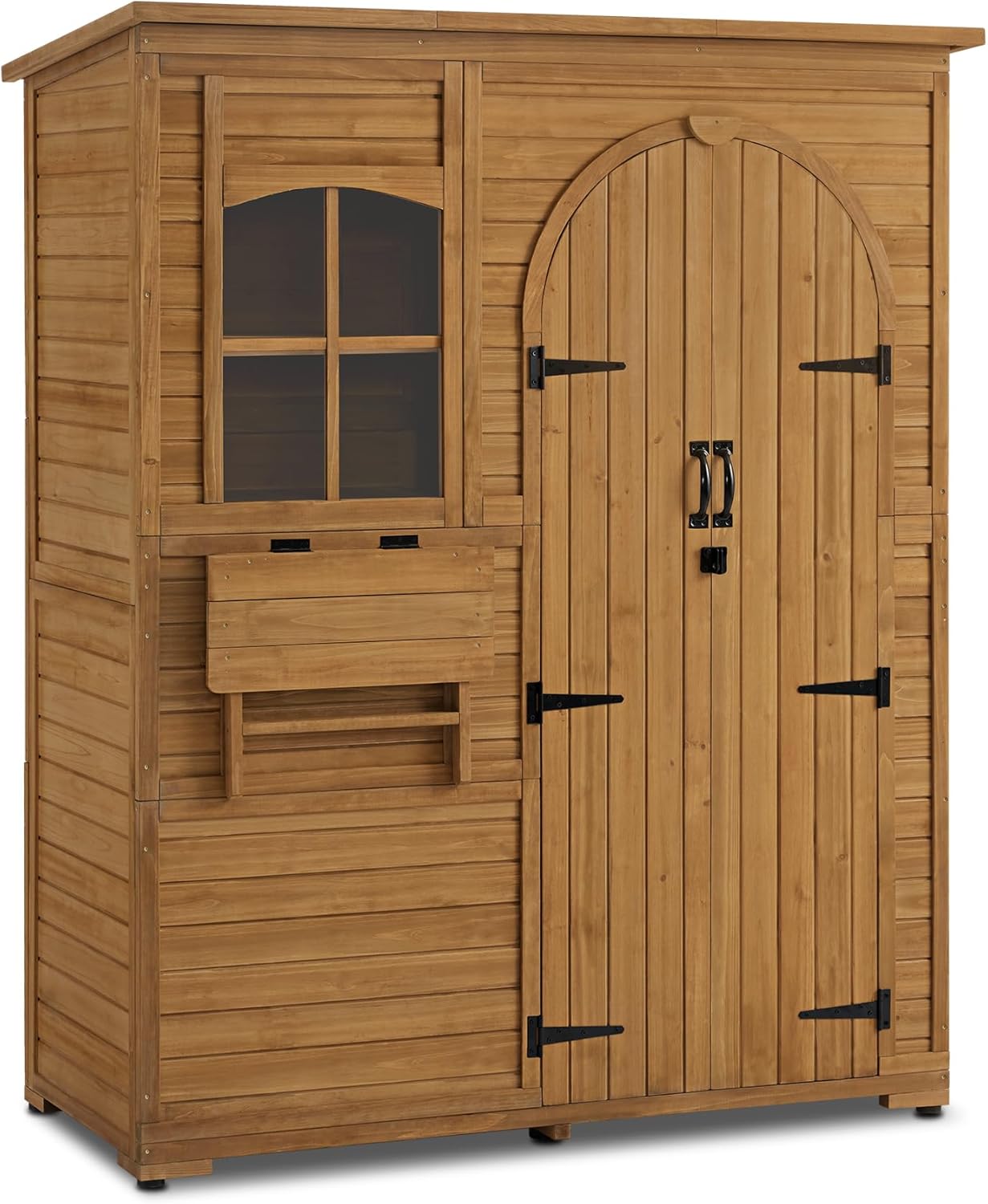 M MCombo casetta da giardino casetta per attrezzi in legno resistente alle intemperie, casetta da giardino da esterno impermeabile walk-in, per area esterna balcone terrazza 73×144×185 cm (natura)
