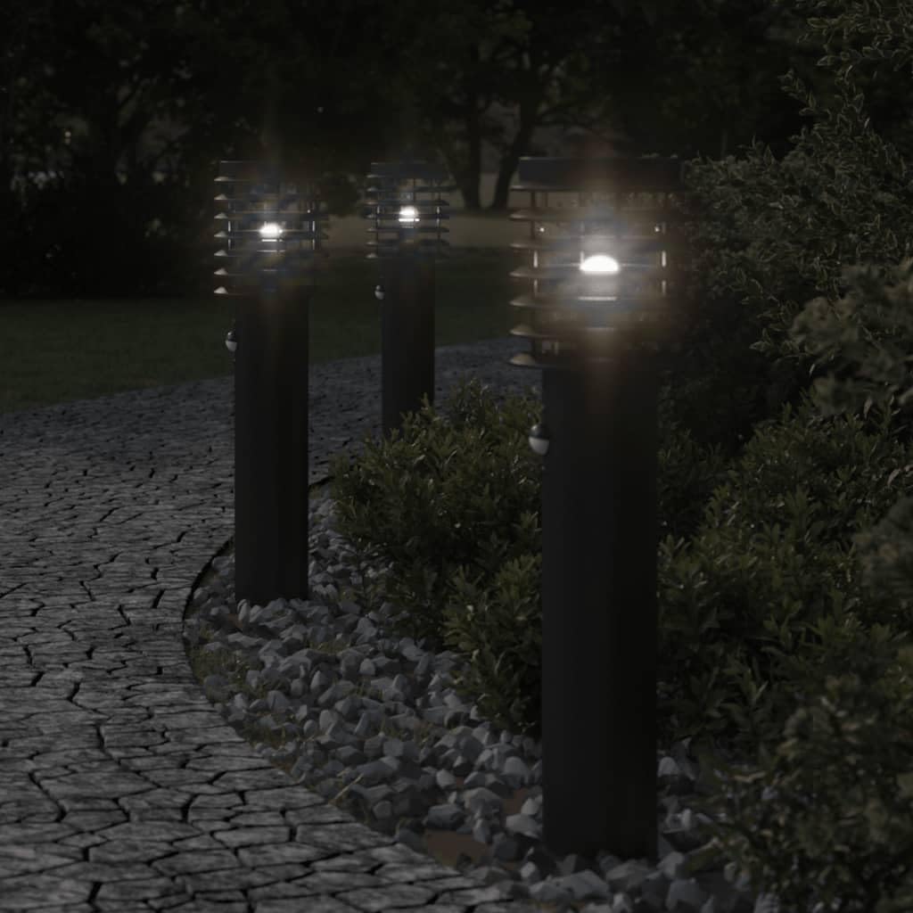 Wegeleuchten mit Bewegungsmelder 3 Stk. Schwarz 60 cm Edelstahl IP44 Wetterfest PIR Sensor Automatische Außenbeleuchtung für Garten Einfahrt Veranda