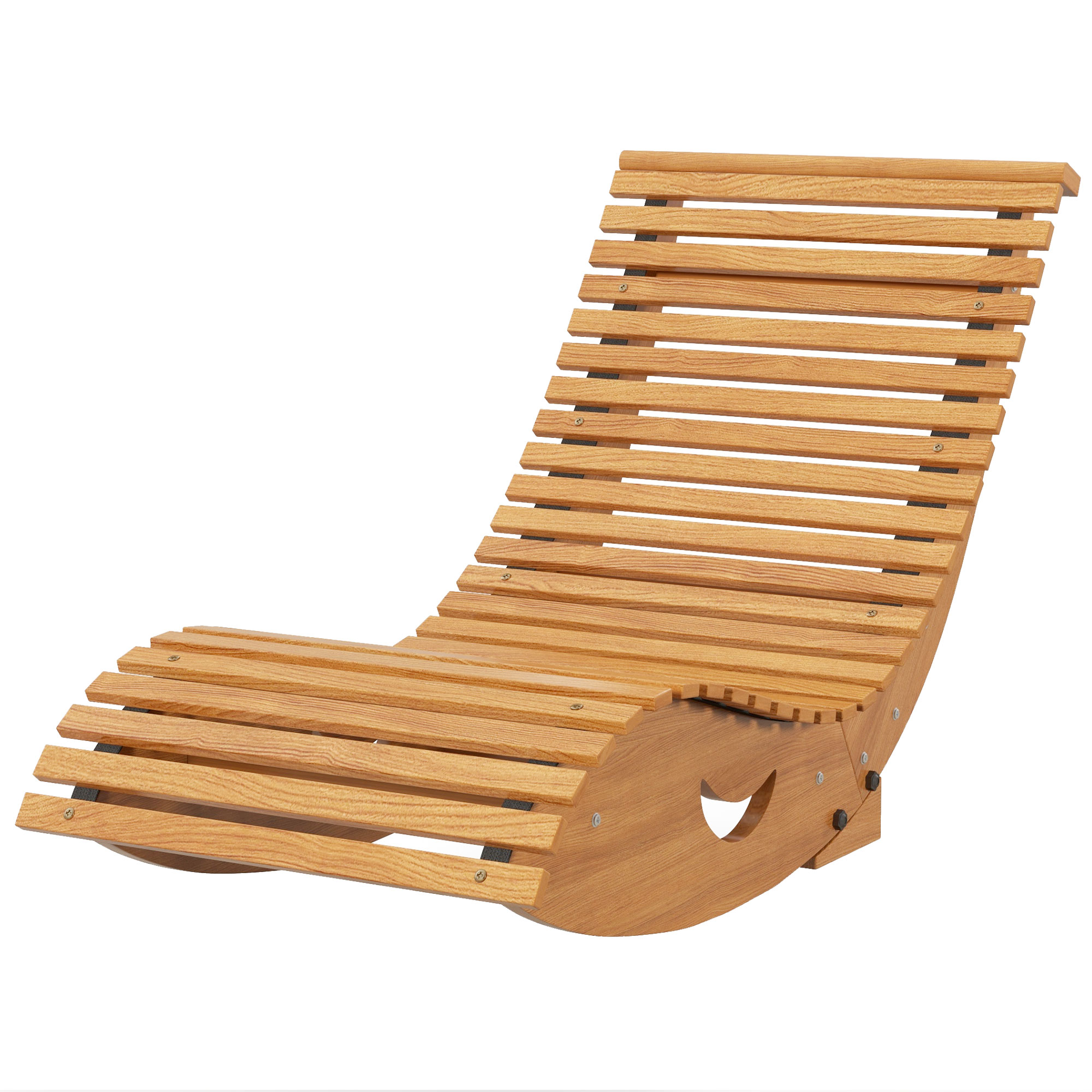 Outsunny Outdoor Schaukelstuhl, Hochlehner, einstellbare Basis, Kiefernholz, 130 x 60 x 60cm, Teak
