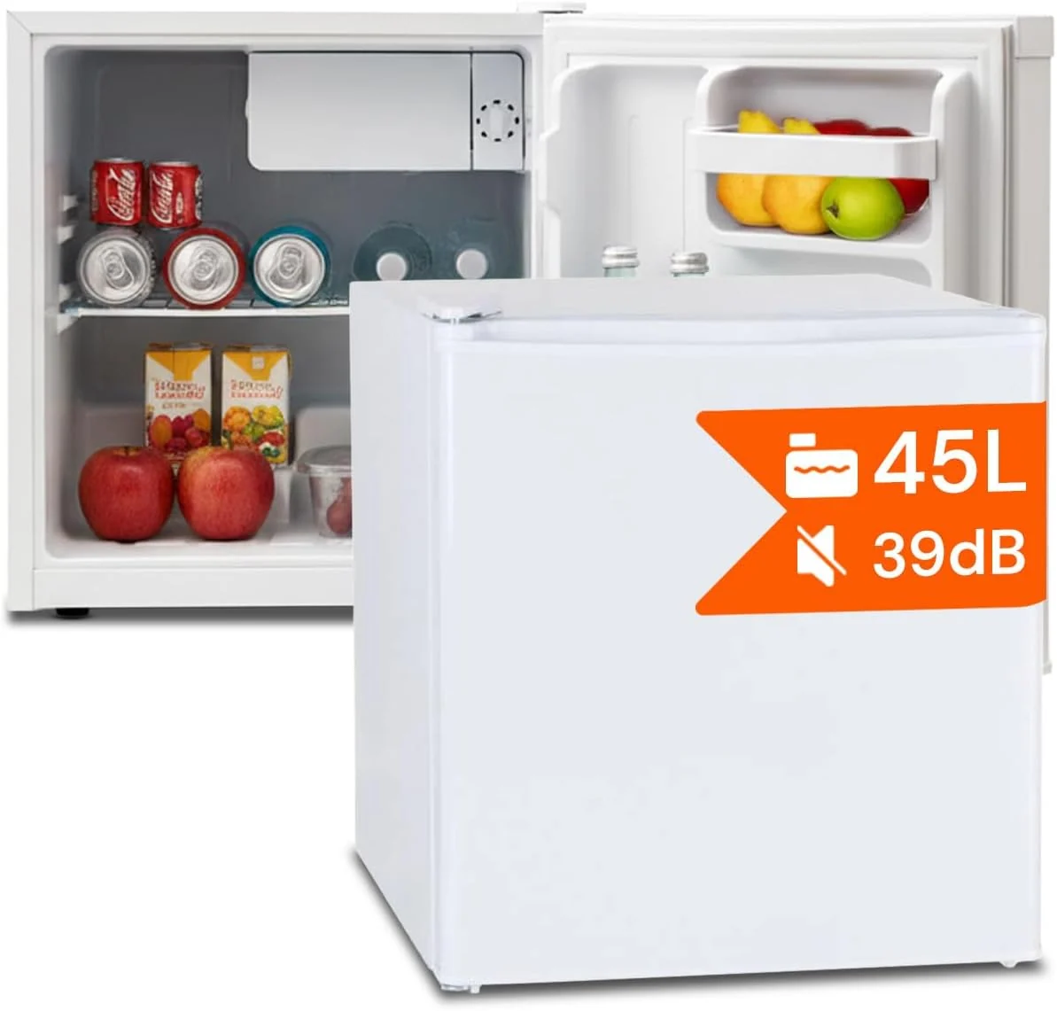 Avilia, Mini-Kühlschrank 45 l mit Kühlfach und umkehrbarer Tür, kleiner Kühlschrank kompakt und leise für Büro, Schlafzimmer oder kleine Räume
