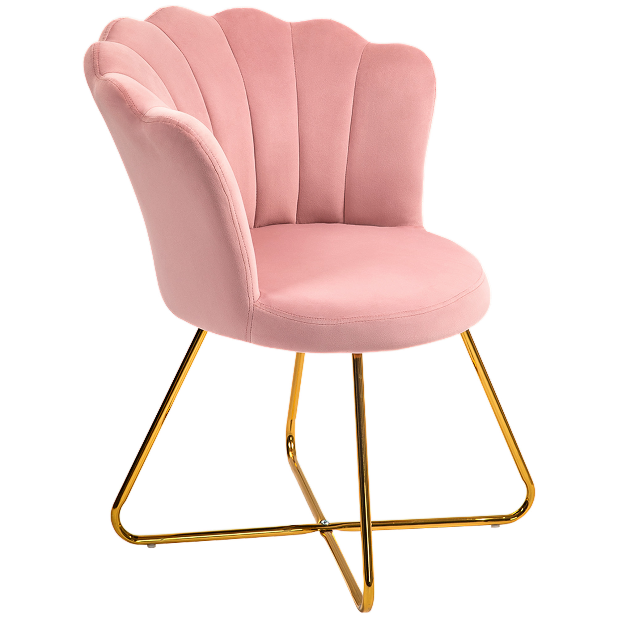 HOMCOM Polsterstuhl, Akzentstuhl mit Rückenlehne im Lotus-Design, Metallbeine, Rosa