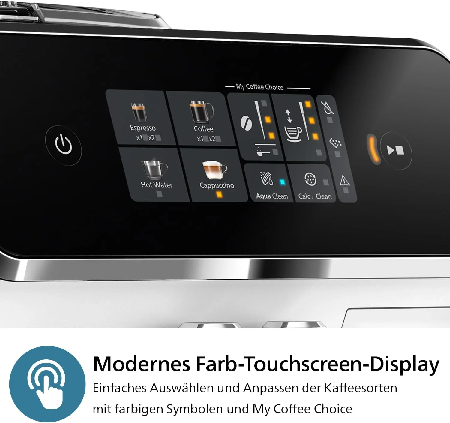 Philips 2300 Serie Vollautomatische Espressomaschine - 4 Getr?nke, modernes Farb-Touchscreen-Display, LatteGo-Milchsystem, SilentBrew, Keramikmahlwerk, AquaClean-Filter. Wei?es Chrom (EP2333/40)