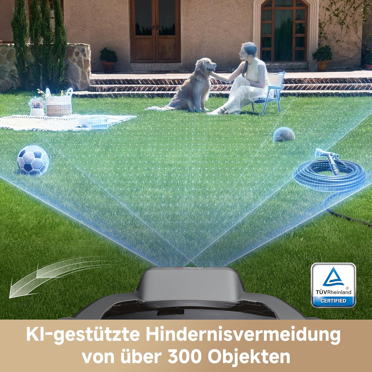 MOVA ViAX 250 Mähroboter Ohne Begrenzungskabel, Empf. 250m2, KI-unterstützte Auto-Mapping, U-förmige Bahnen, Hindernisvermeidung Dual-Vision, Besserer Kantenschnitt, Für Komplexe Gelände, Appsteuerung