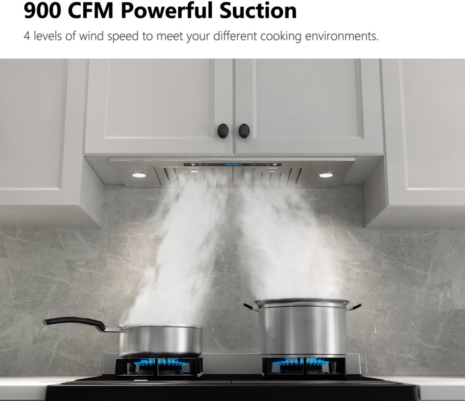 30 inch Built in/Insert Range Hood 900 CFM, Ducted/Ductless Convertible Duct, Stainless Steel Kitchen Vent Hood with 4 Speed Gesture Sensing&Touch Control Panel(IKB01 30)