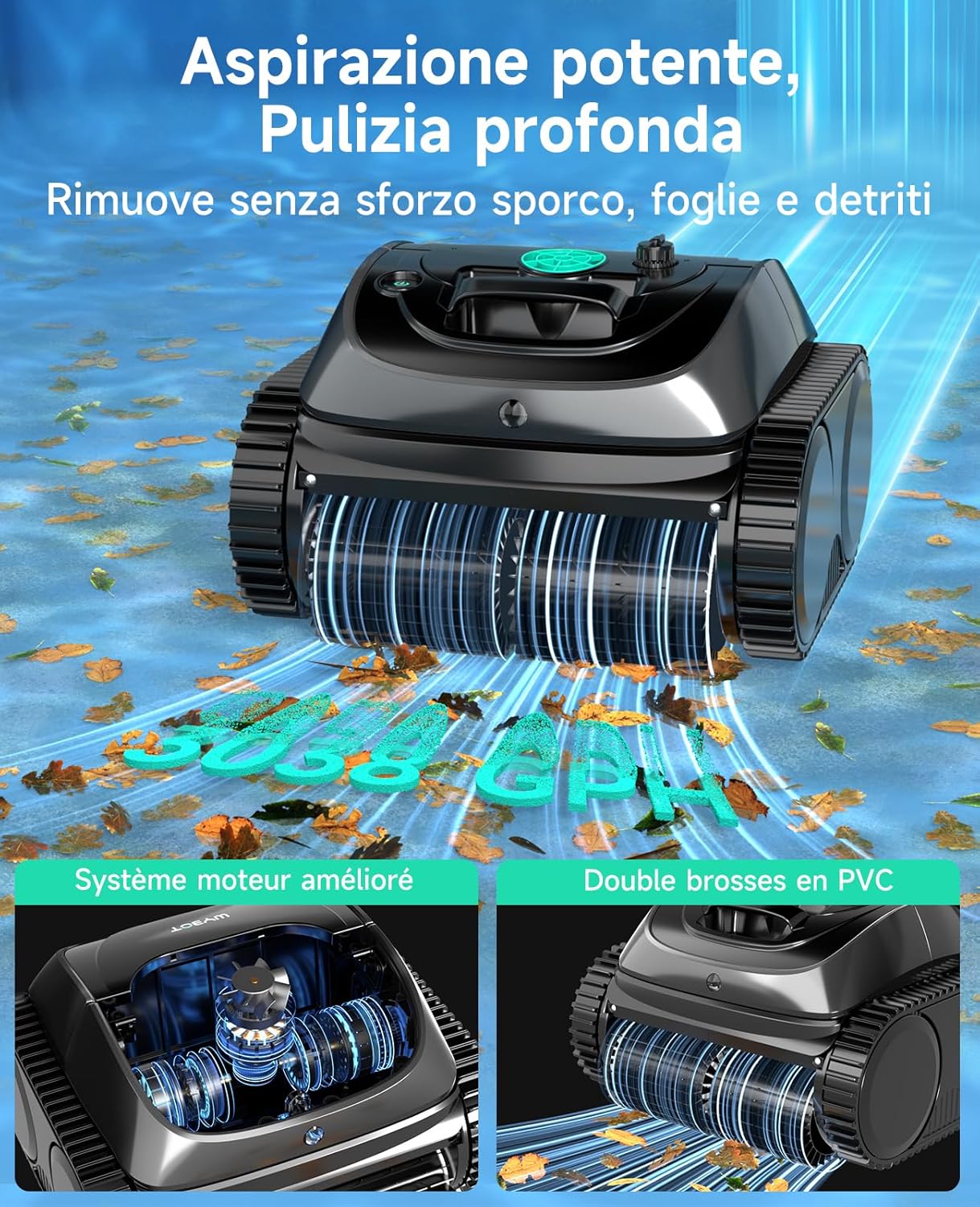 WYBOT C1 Robot Pulitore per Piscine con Pianificazione Intelligente del Percorso, Pulizia Fondo/Pareti/Linea 'Acqua, Robot Piscina con Triplo Motore Migliorato Funziona per 150 Mins, Fino a 150㎡