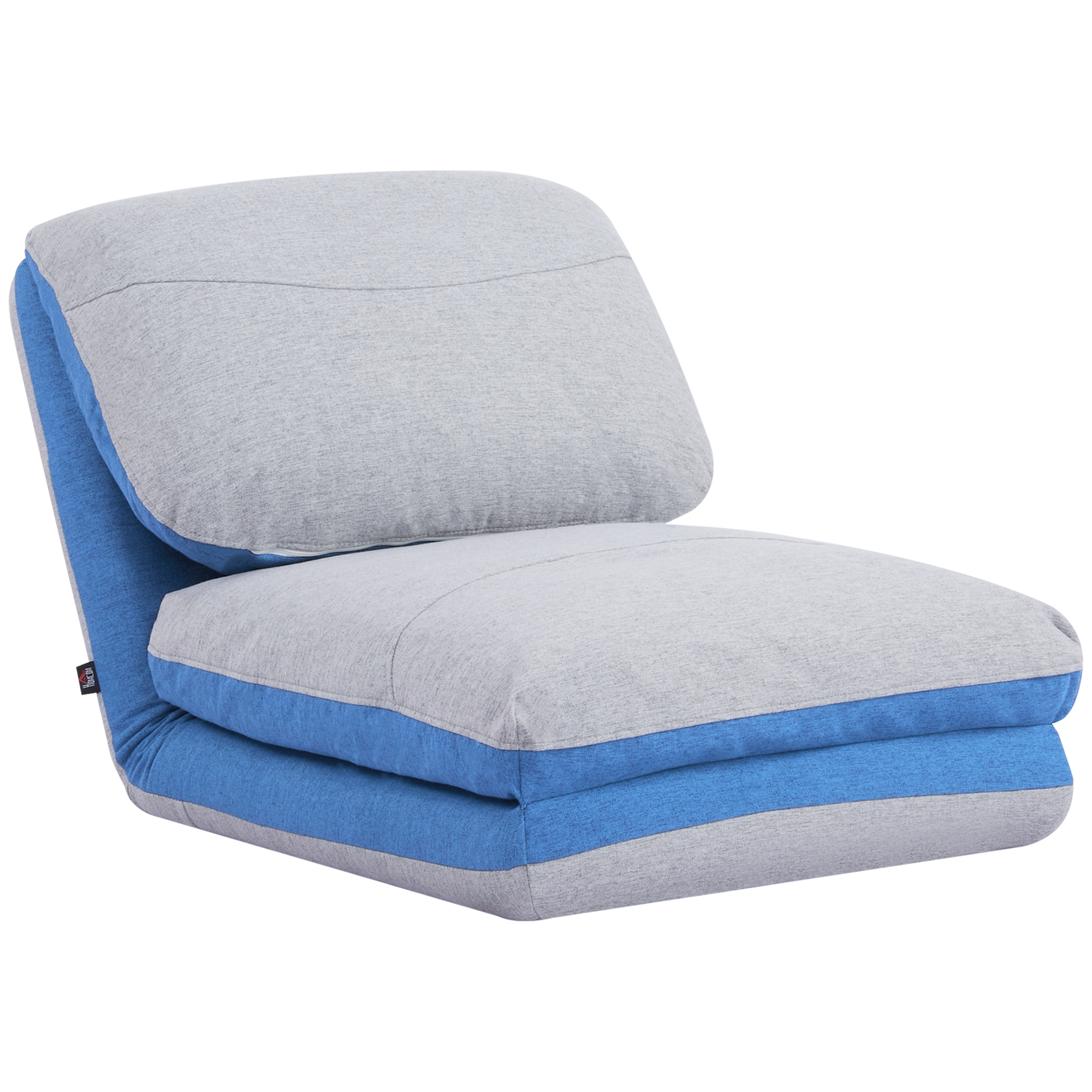 HOMCOM Bodenstuhl - Klappbare Gästematratze - Umwandelbarer Stuhl - Verstellbare Rückenlehne in 5 Positionen - Polyester-Leinenoptik Hellgrau Blau