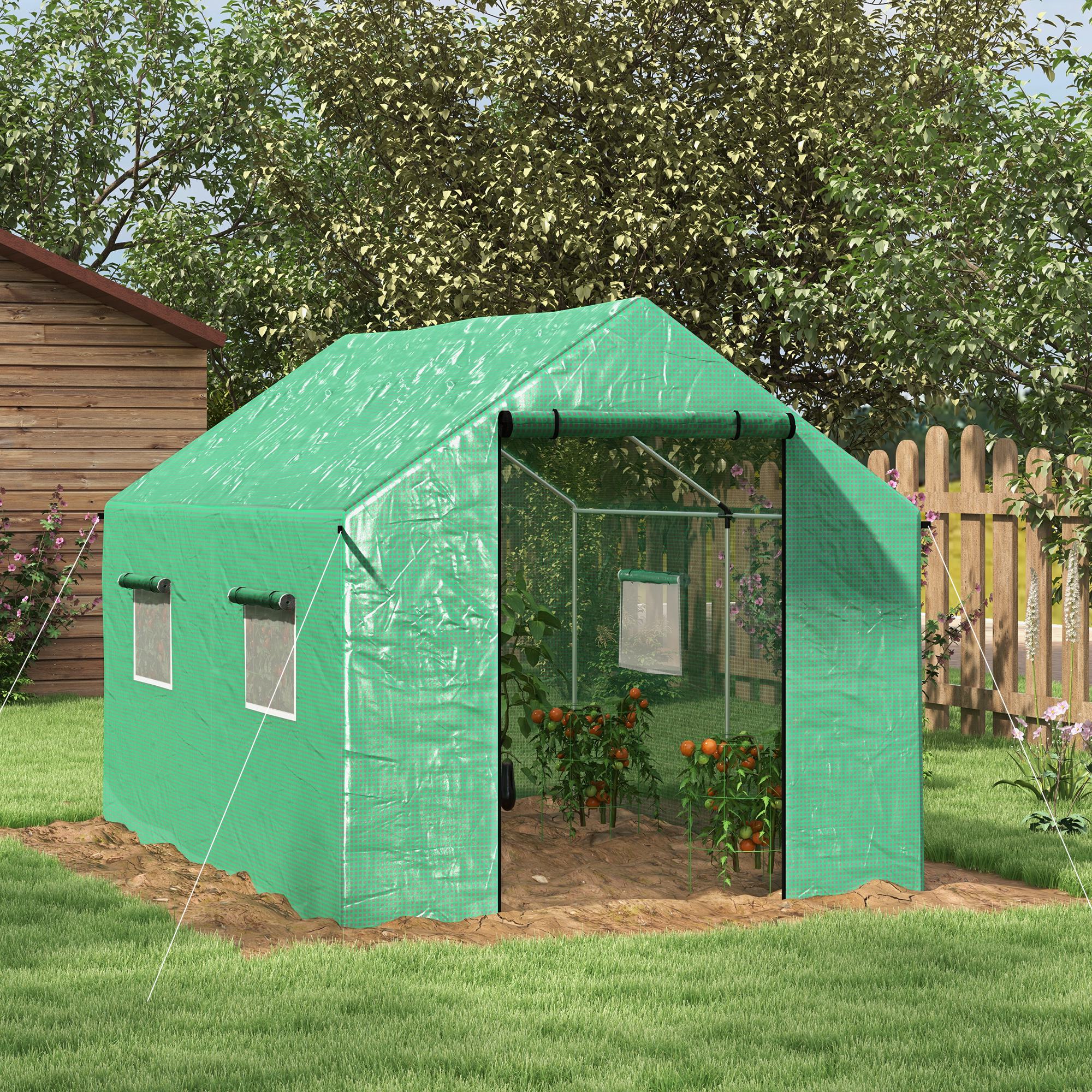 Outsunny Tunnelgewächshaus, aufrollbare Tür und Fenster, verzinkter Stahlrahmen, 2x3x2m, Grün