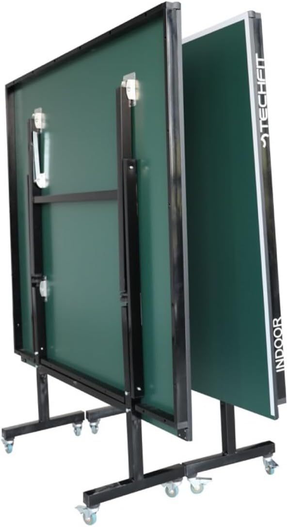 TechFit Tavolo da Ping Pong Professionale per Interni - Pieghevole da Interno con Inclinazione Unilaterale, Struttura Metallica Nera, Rete da 180 cm, Roti Silconate con Freni, 274x152,5x76 cm