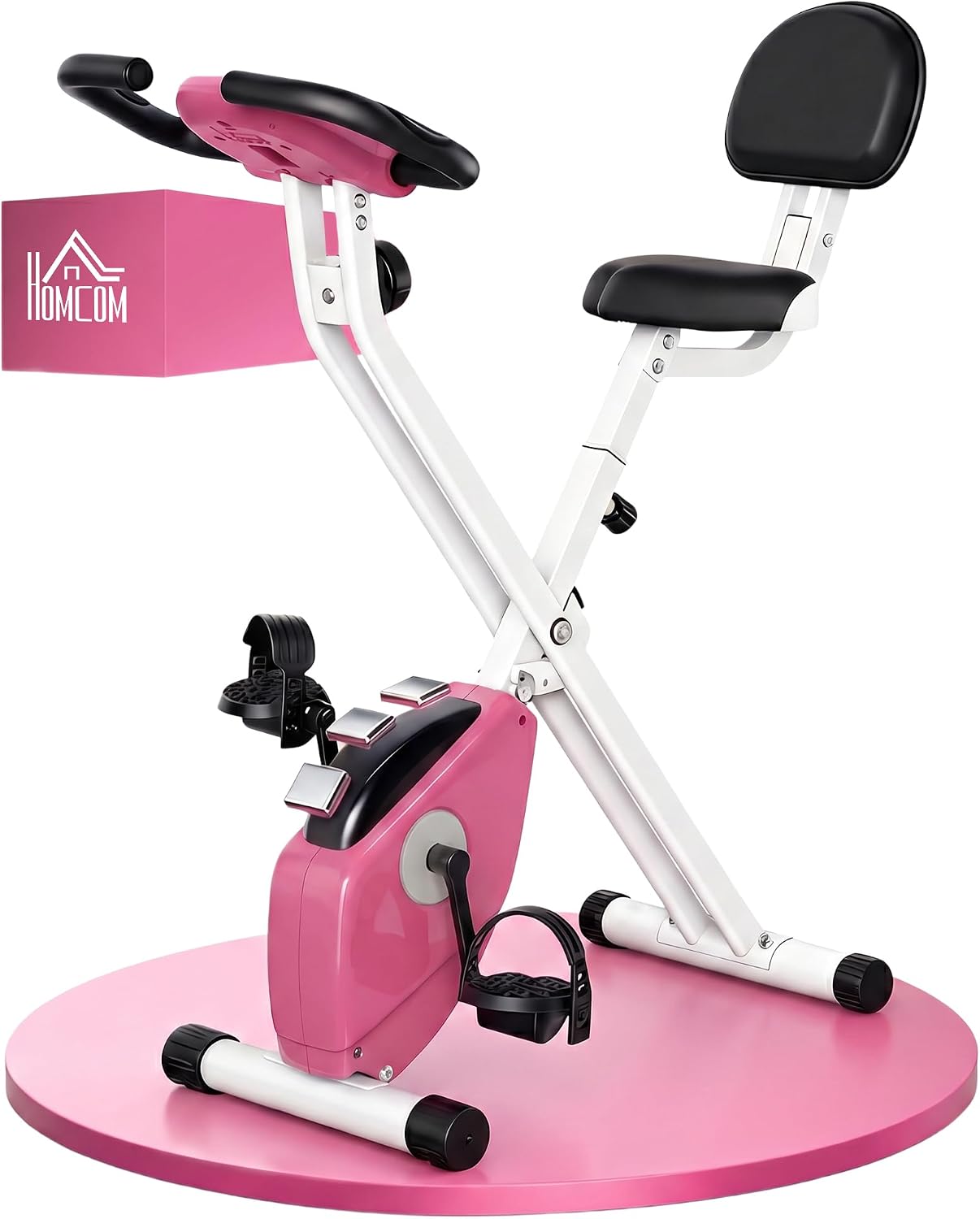 HOMCOM Cyclette Pieghevole da Fitness in Acciaio, Cyclette Magnetica Pieghevole da Casa con Altezza Regolabile, Resistenza Magnetica a 8 Livelli, Schermo LCD, 43x97x109cm