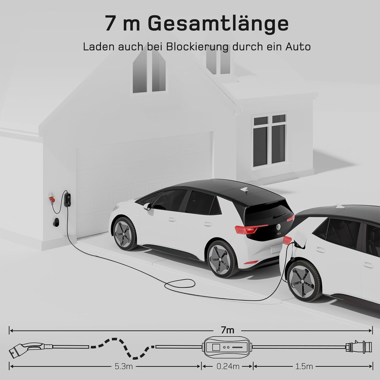 dé Mobile Wallbox/Ladestation 11kW [3-phasig|7m|6-16A] mit Traveller Adapter Set, Ladekabel CEE 16A auf Typ 2 und EV Ladegerät für Model Y/3, ID.3/4/5, MG4, EX30, e-up, e-tron, Zoe und andere EV