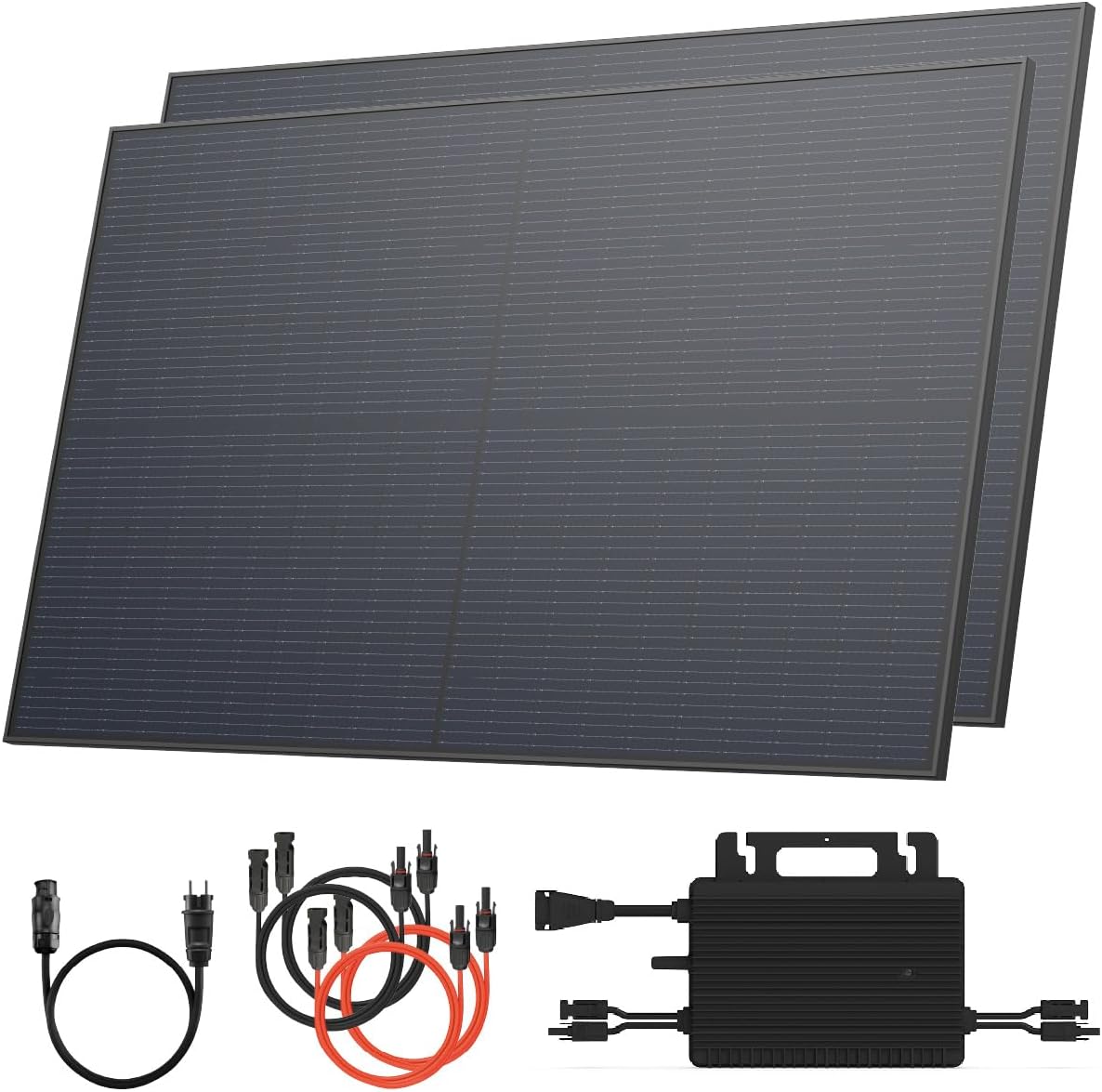 Solarway® Balkonkraftwerk 800W mit 1000Wp Solarmodulen – Komplettset mit Hoymiles HMS-800W-2T Wechselrichter – 2× 500W bifaziale Black Solarpanels – Mini PV Anlage für Steckdose inkl. Zubehör