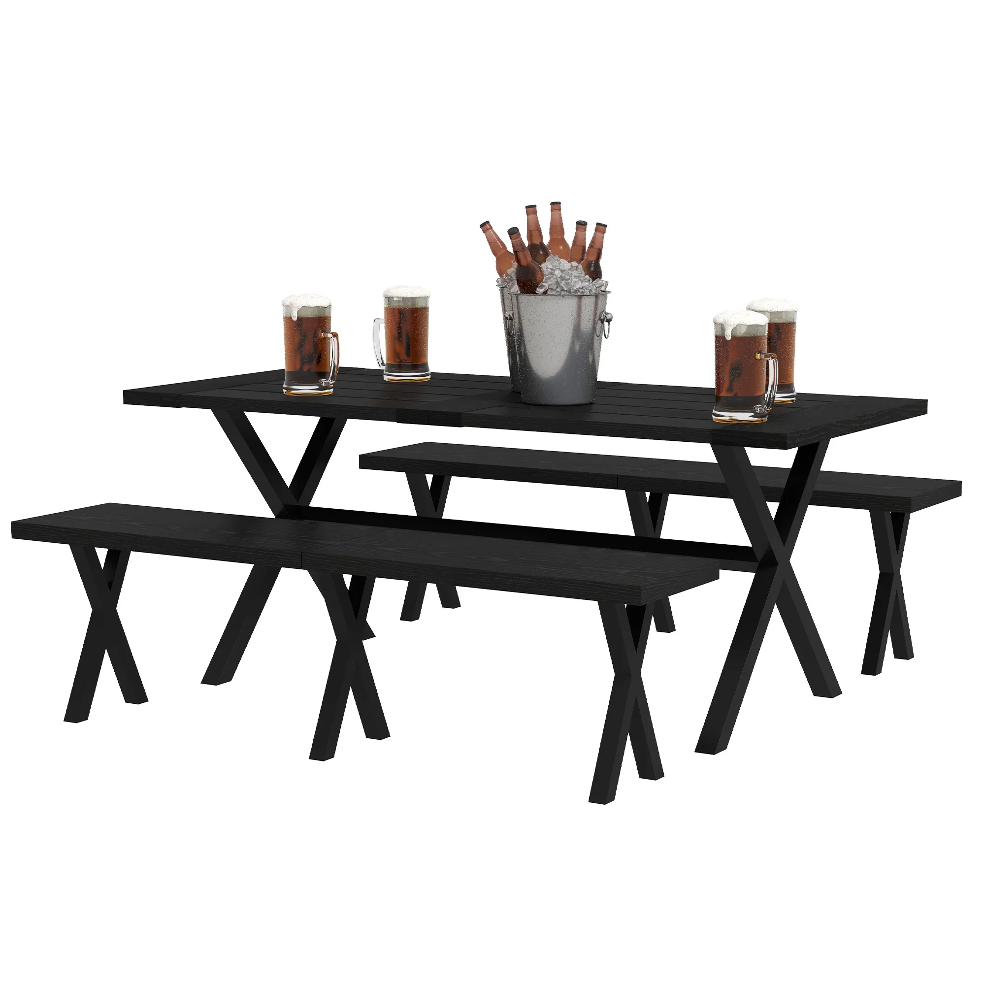 Outsunny 3-delige biertafelset met parasolgat in houtlook