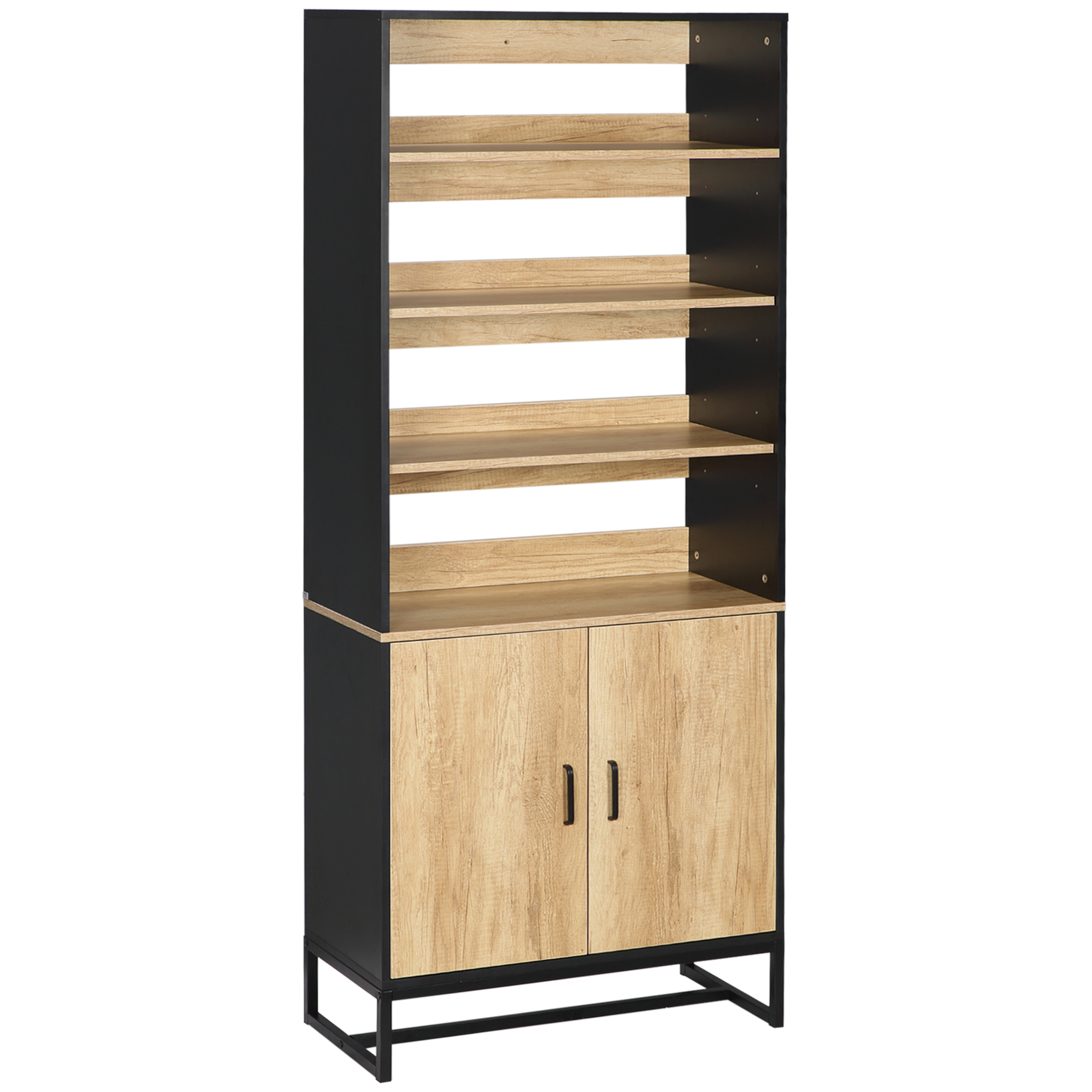 HOMCOM Buffet Küchenschrank mit Mehrfach-Aufbewahrungsmöglichkeiten, Schrank und höhenverstellbaren Regalen aus Holz und Stahl 75 x 35 x 175 cm