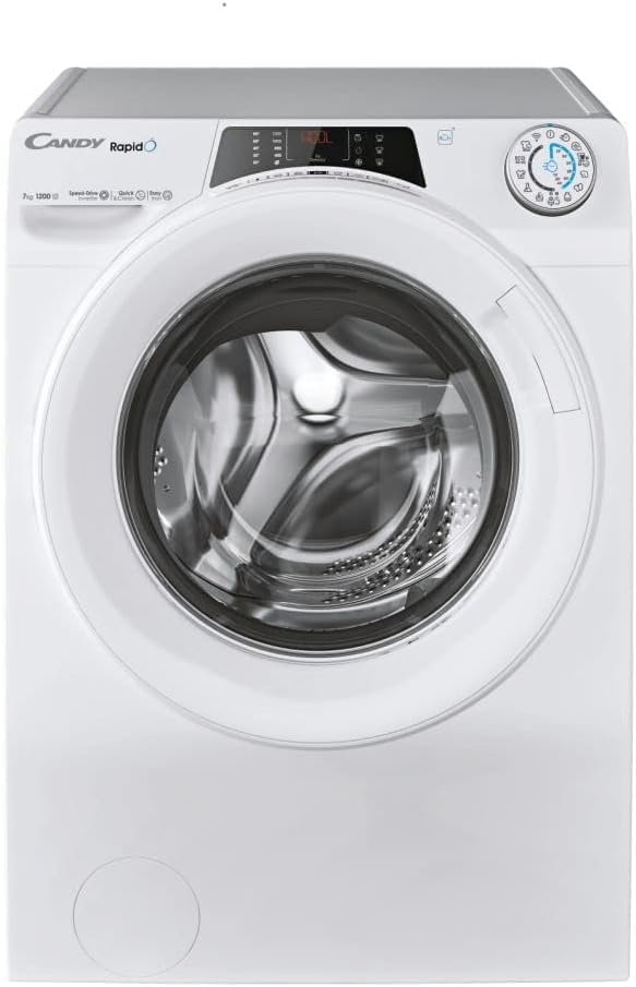 Candy RapidÓ Lavatrice Slim 7 Kg, Libera Installazione, Carica Frontale, Classe A, 1200 Giri, 9 Programmi Rapidi, Funzione Vapore, Wi-Fi + BLE e App hOn, 60 x 45 x 85 cm, Bianca - RO4 1274DWMST/1-S