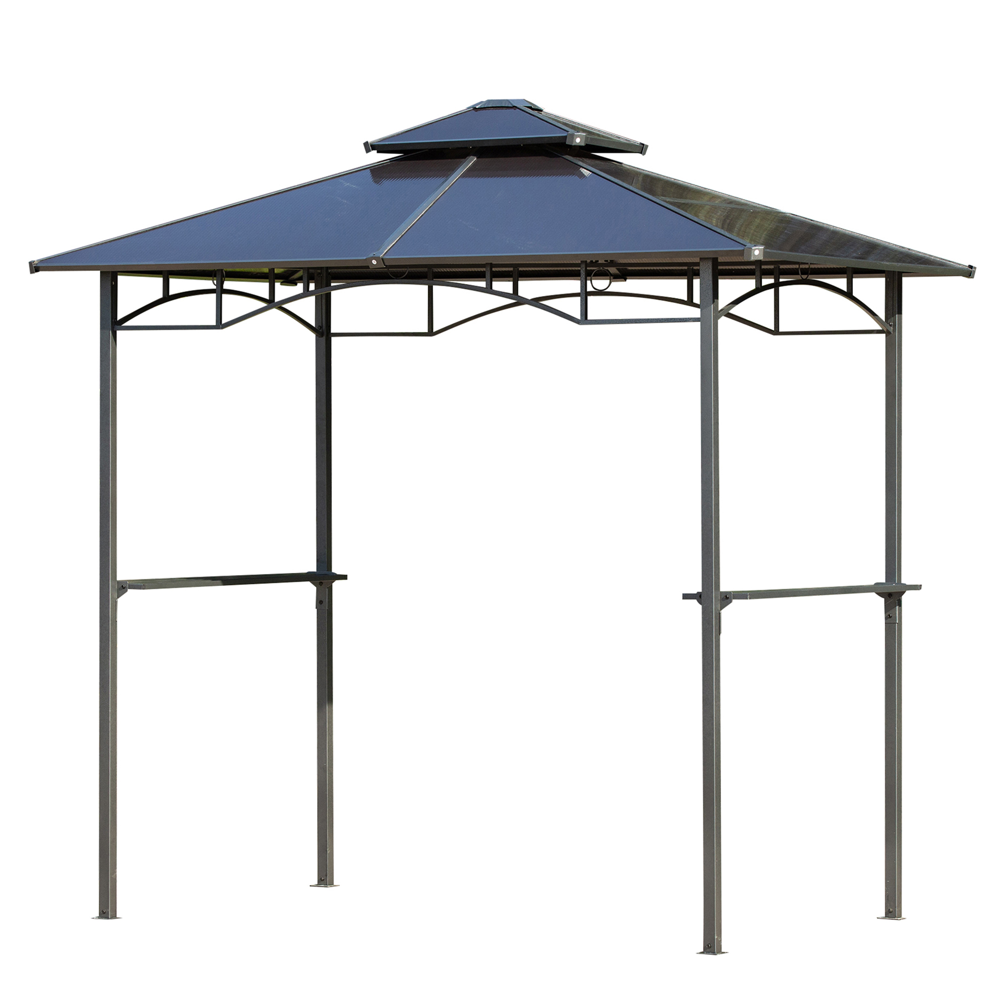 Outsunny Gartenpavillon 2,4 x 1,5 m - Grillabdeckung Steakhouse 2 Seitengestelle, Grilldach Aluminium-Metall Schwarz Polycarbonat-Dach
