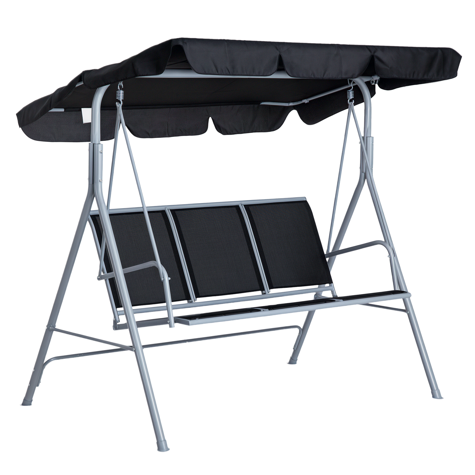 Outsunny Hollywoodschaukel mit verstellbarem Sonnendach, 3-Sitzer Gartenschaukel mit Anti-Rutsch-Füßen, Schaukelbank belastbar bis 240 kg, Gartenliege für Garten, Terasse, 170x110x153cm, Grau+Schwarz