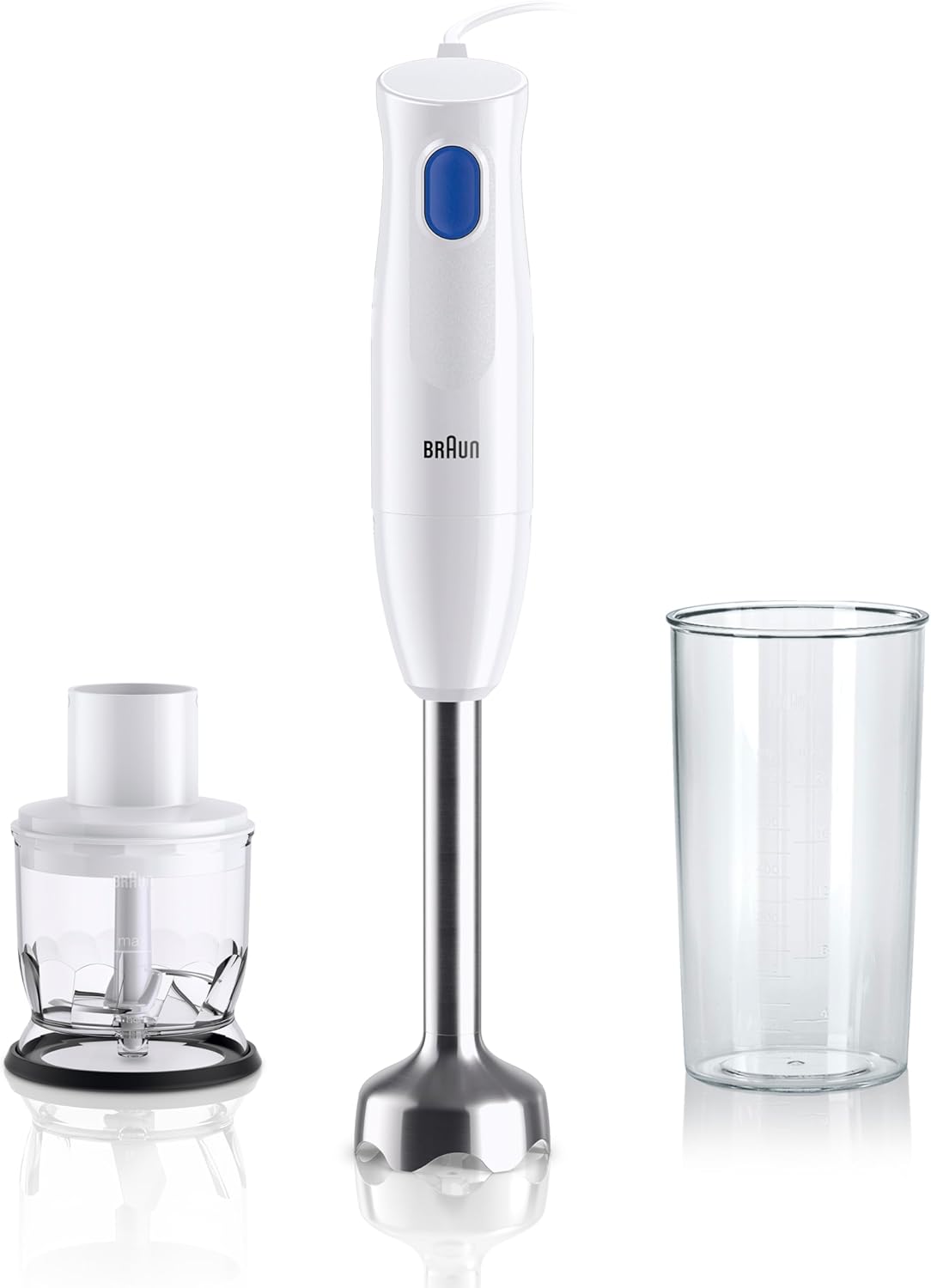 Braun MultiQuick 1 MQ10.201MWH MINIPIMER with 5 Years Service, Light Immersion Blender, EasyTwist Technology, 2 Accessories, Steel Rod, 450W, White
