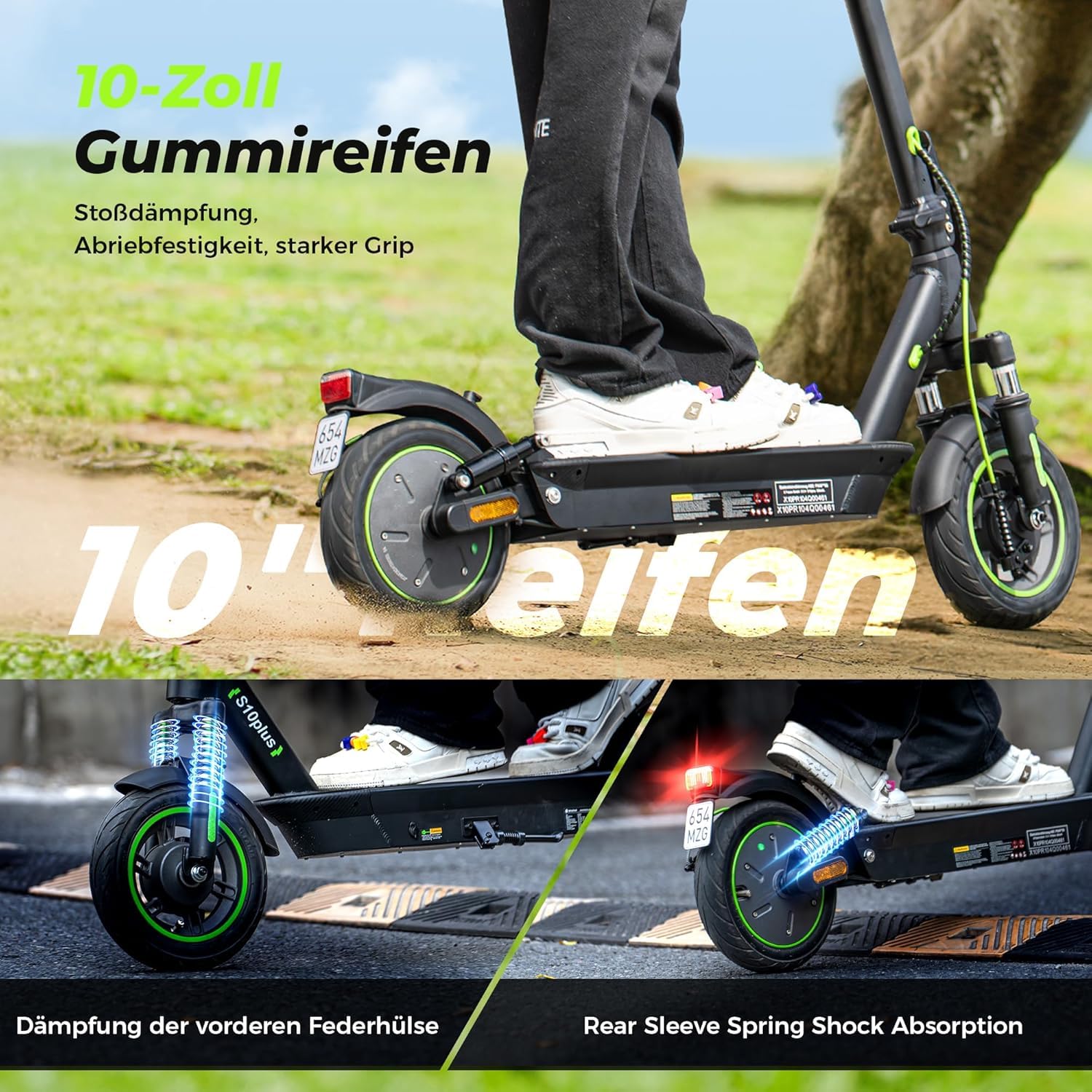 E-Scooter mit Straßenzulassung, S10plus, 500W, 10 Zoll Luftreifen, faltbar mit Blinker und App, bis 120 kg