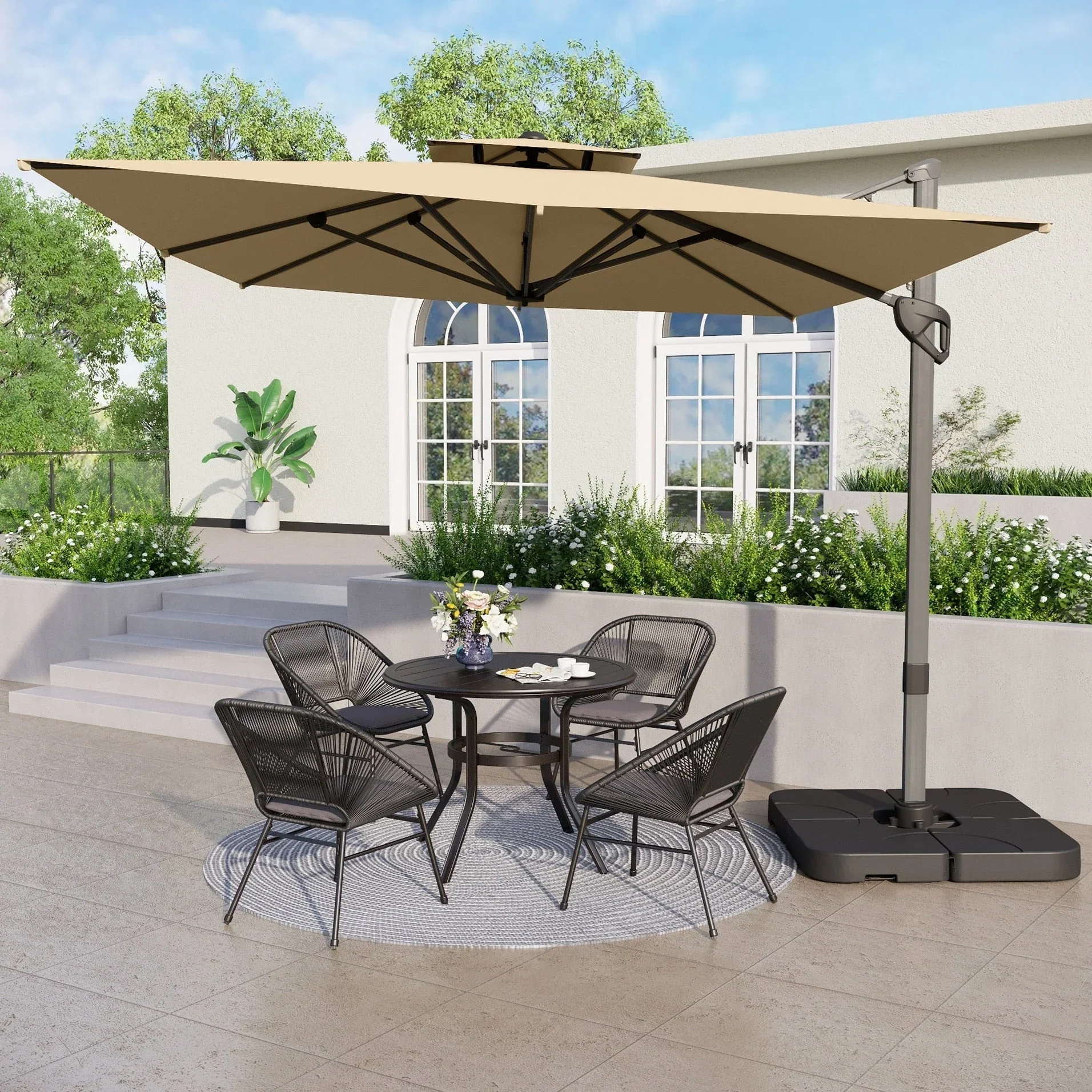 MAISON ARTS 12 FT Automatic Hydraulic Cantilever Umbrella Aluminum Pole 360 Degree Rotation