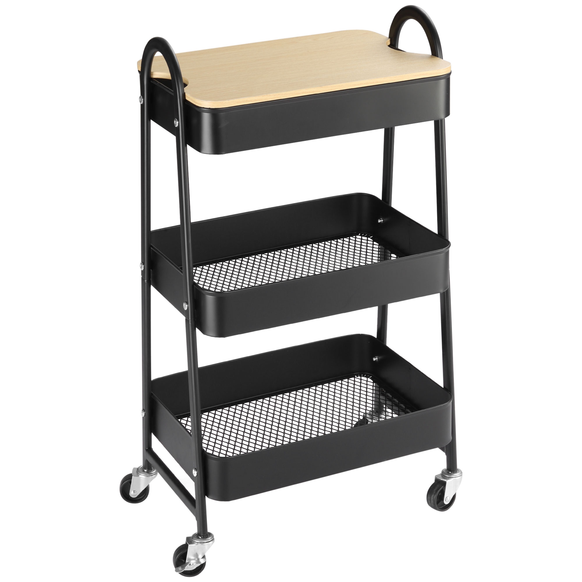 HOMCOM Rollwagen aus Stahl mit 3 Ebenen, MDF-Platte, Griffe Maße 45L x 31B x 79,4H cm