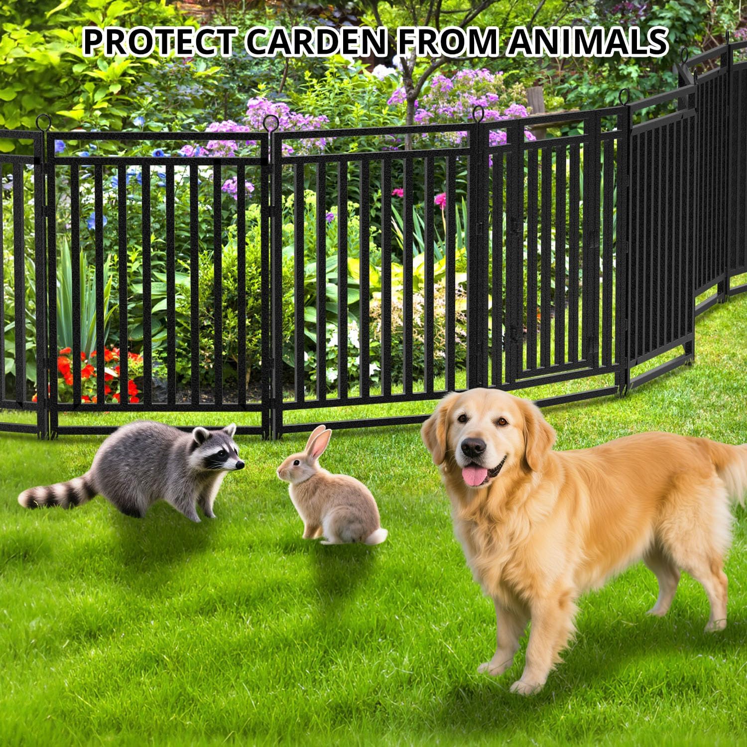 Decorative Garden Fence Metal Dog Fence Outdoor for Yard  92ft (L) × 40in (H)  35 Panels + 5 Gates  Rustproof Animal Barrier Fencing for Patio & Flower Bed  No Dig  Black-Silver