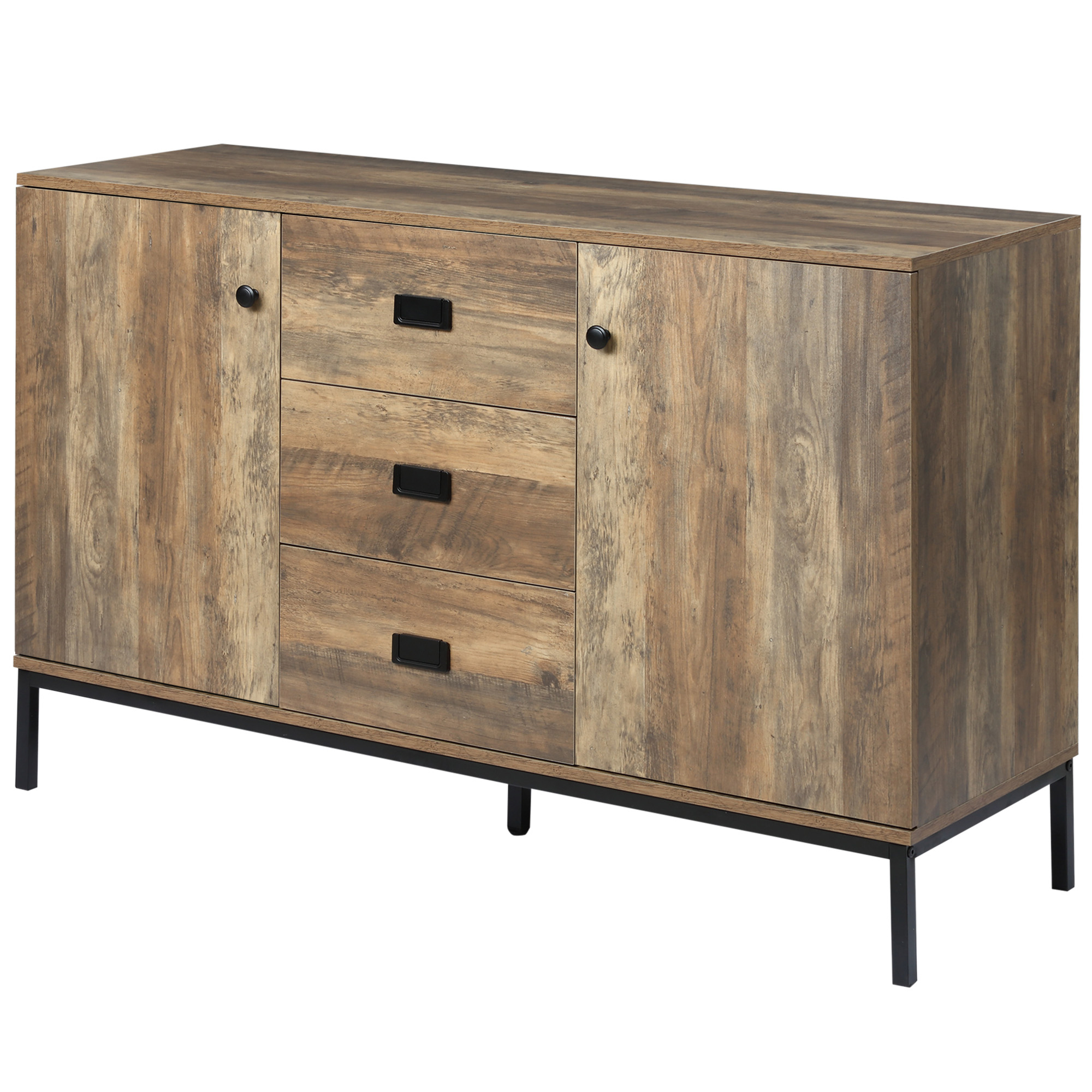 HOMCOM Sideboard Aufbewahrungsschrank mit 2 Schränken 3-stufig verstellbares Regal 3 Schubladen zeitgemäßer Stil - Maße 120L x 39,5B x 77H cm