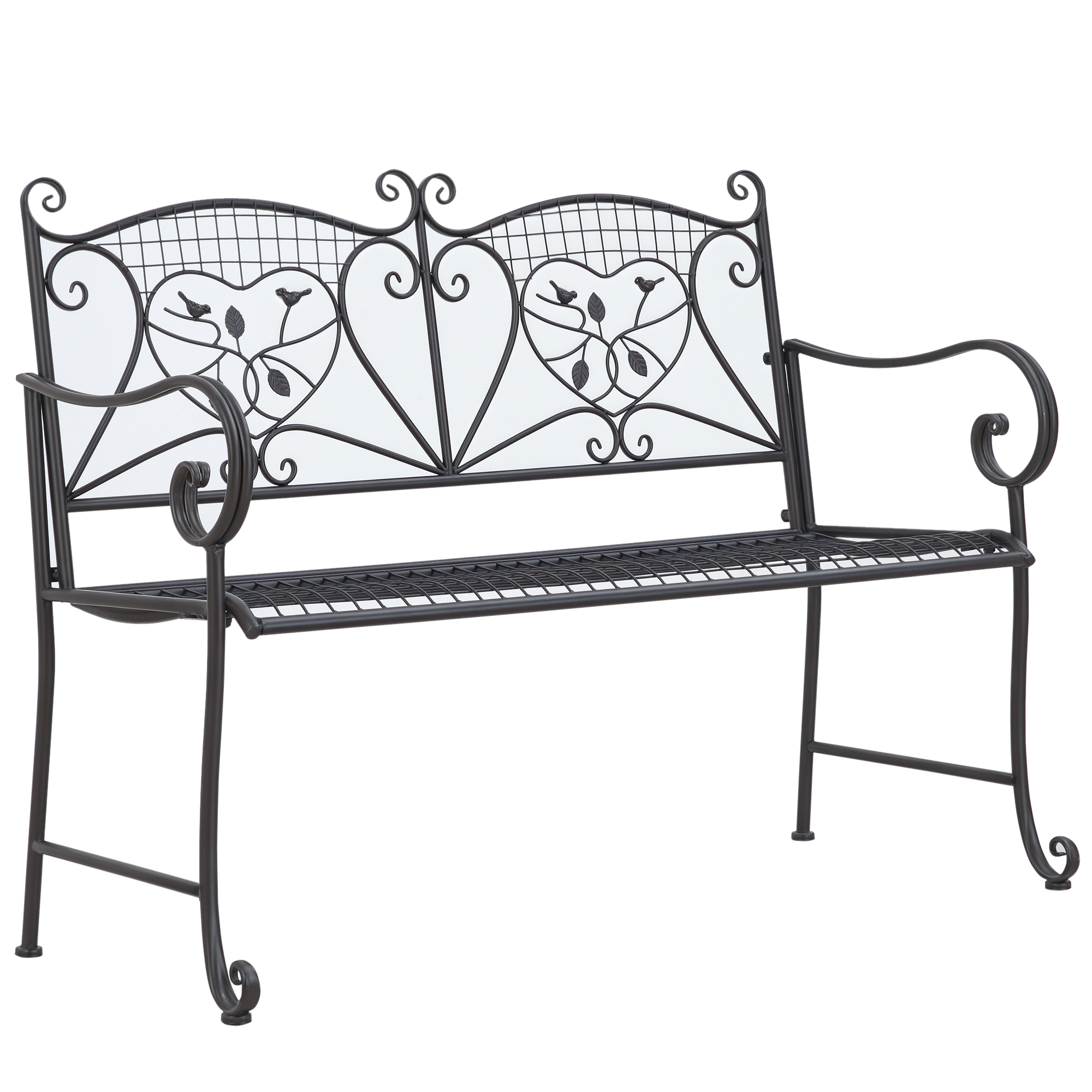 Outsunny Nostalgische Gartenbank aus Metall,  2-Sitzer, wetterbeständig, schwarz, 113 cm x 58 cm x 98 cm