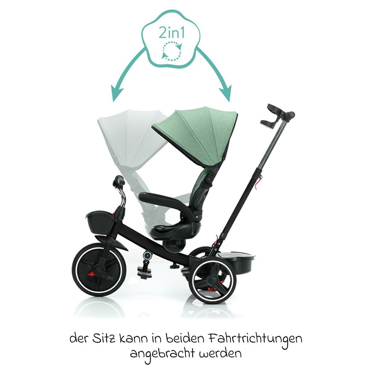 Dreirad-Kinderwagen Niki 360 - Schwarz Grün