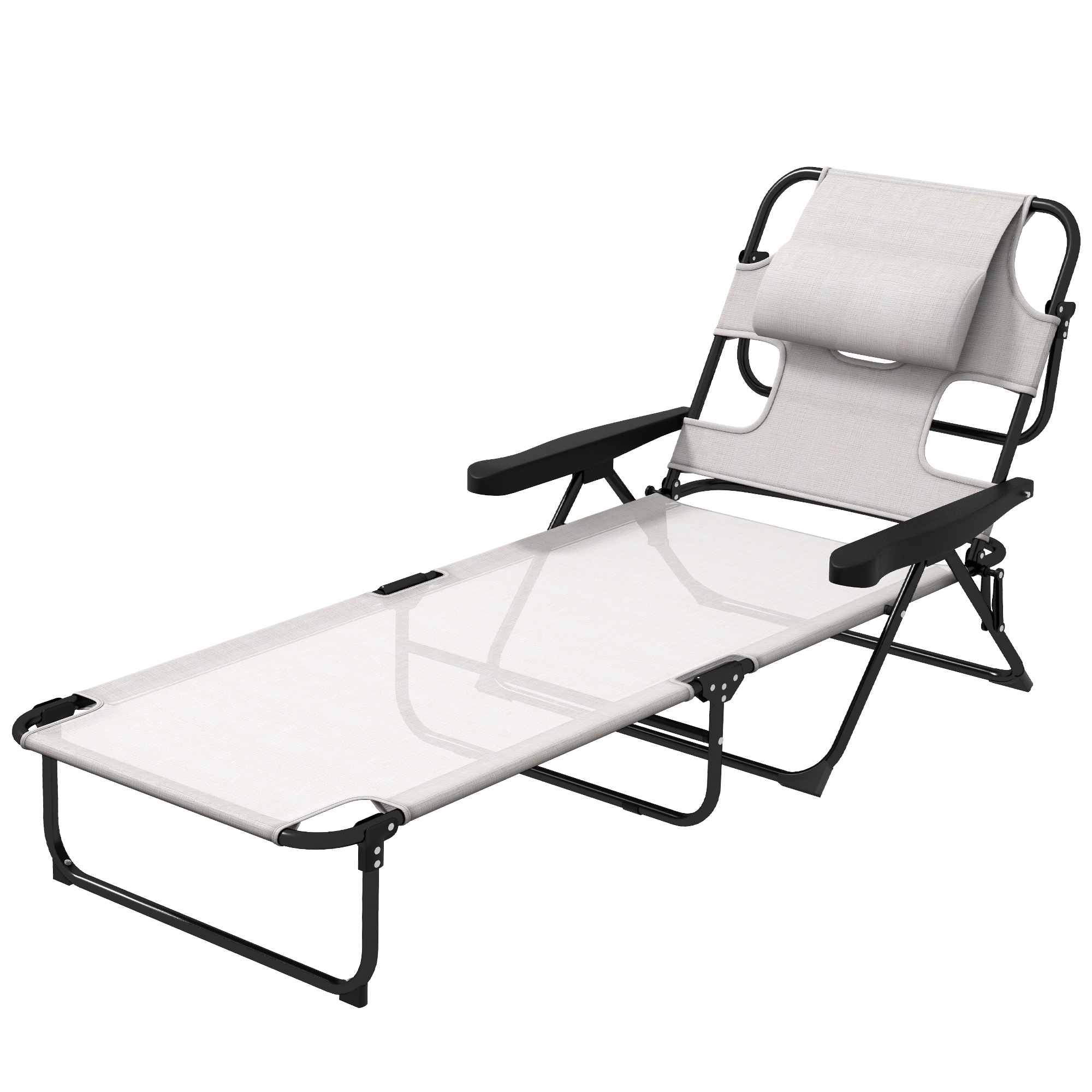 Outsunny Faltbare Gartenliege mit 4-fach verstellbarer Rückenlehne, Leseloch und Kopfkissen 72 x 194 x 89 cm creme