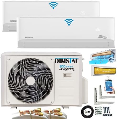 2x 9000 BTU Quick-Connect ECO Smart Inverter 2x 2,6kW MultiSplit Airconditioner Zeer Stil met Zelfreiniging/WiFi/App/Super Ionisator/Follow Me Complete set incl. leidingen & verwarmingsfunctie