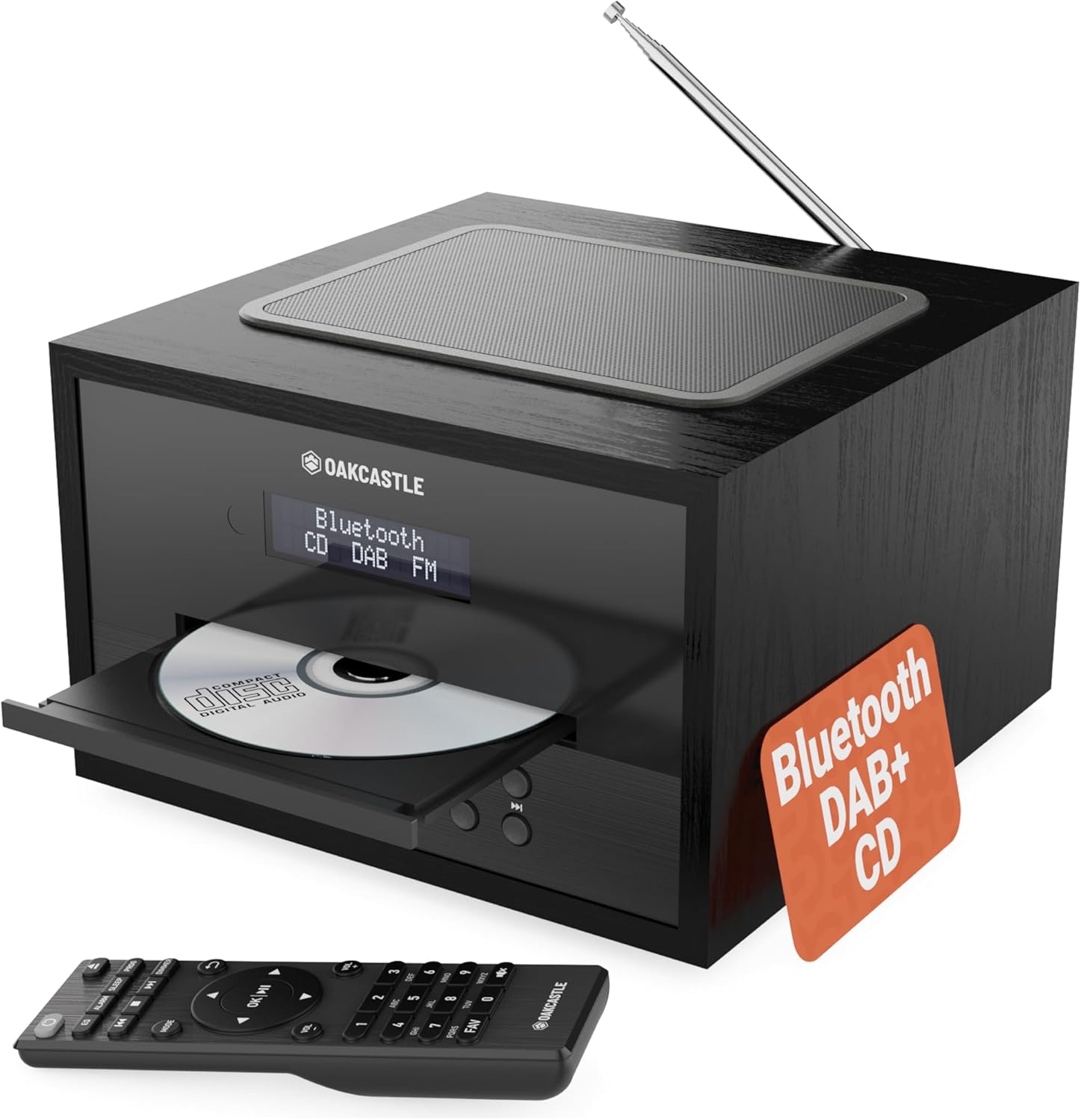 Radio DAB/DAB+, Bluetooth 5.0, Lettore CD | Mini Impianto Stereo Hi-Fi 40W con Casse Integrate | Display LED, Doppio Allarme, 99 Preset, AUX, EQ, Telecomando | Oakcastle DAB400