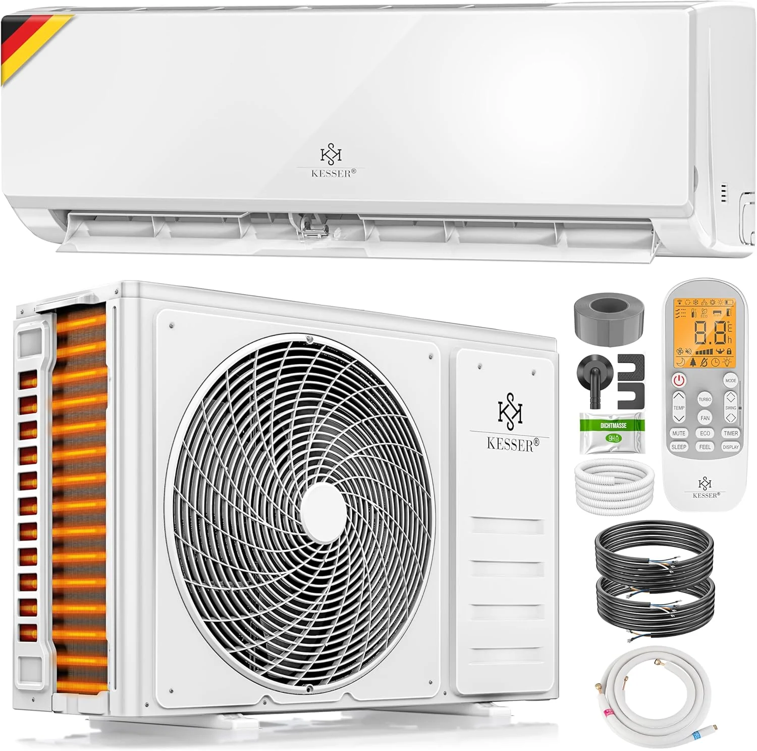 KESSER? Klimaanlage Set Split - mit WiFi/App Funktion Klimager?t - K��hlen A++/ Heizen A+ - 9000 BTU/h (2.600 Watt) K?ltemittel R32 - Fernbedienung, Timerfunktion - Inkl. komplettem Montagematerial
