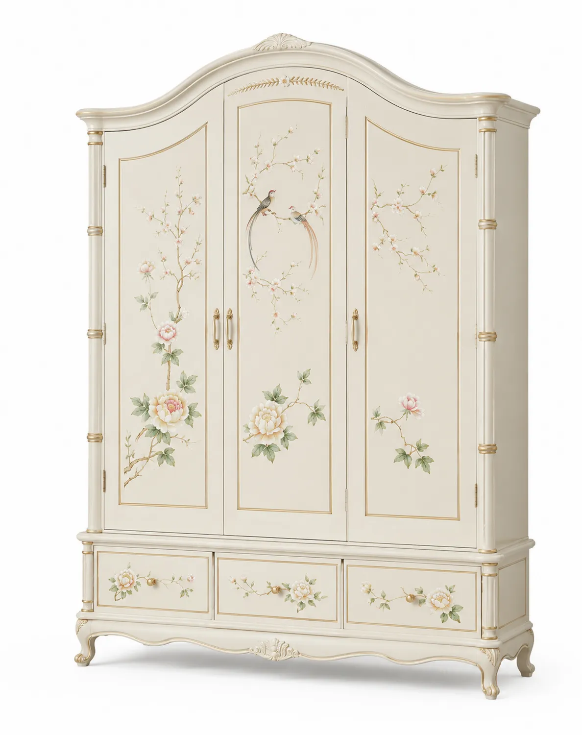 Garderobenschrank Holz handbemalt Creme 200x150x60 cm
