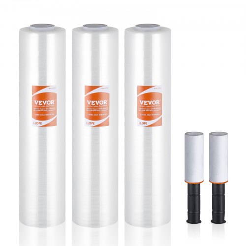 VEVOR Stretchfolie 381mmx305m 3er-Set 60 Gauge Industriestärke transparente langlebige Palettenfolie strapazierfähige Verpackungsfolie mit Griffen zum Verpacken von Paletten Versand und Umzüge