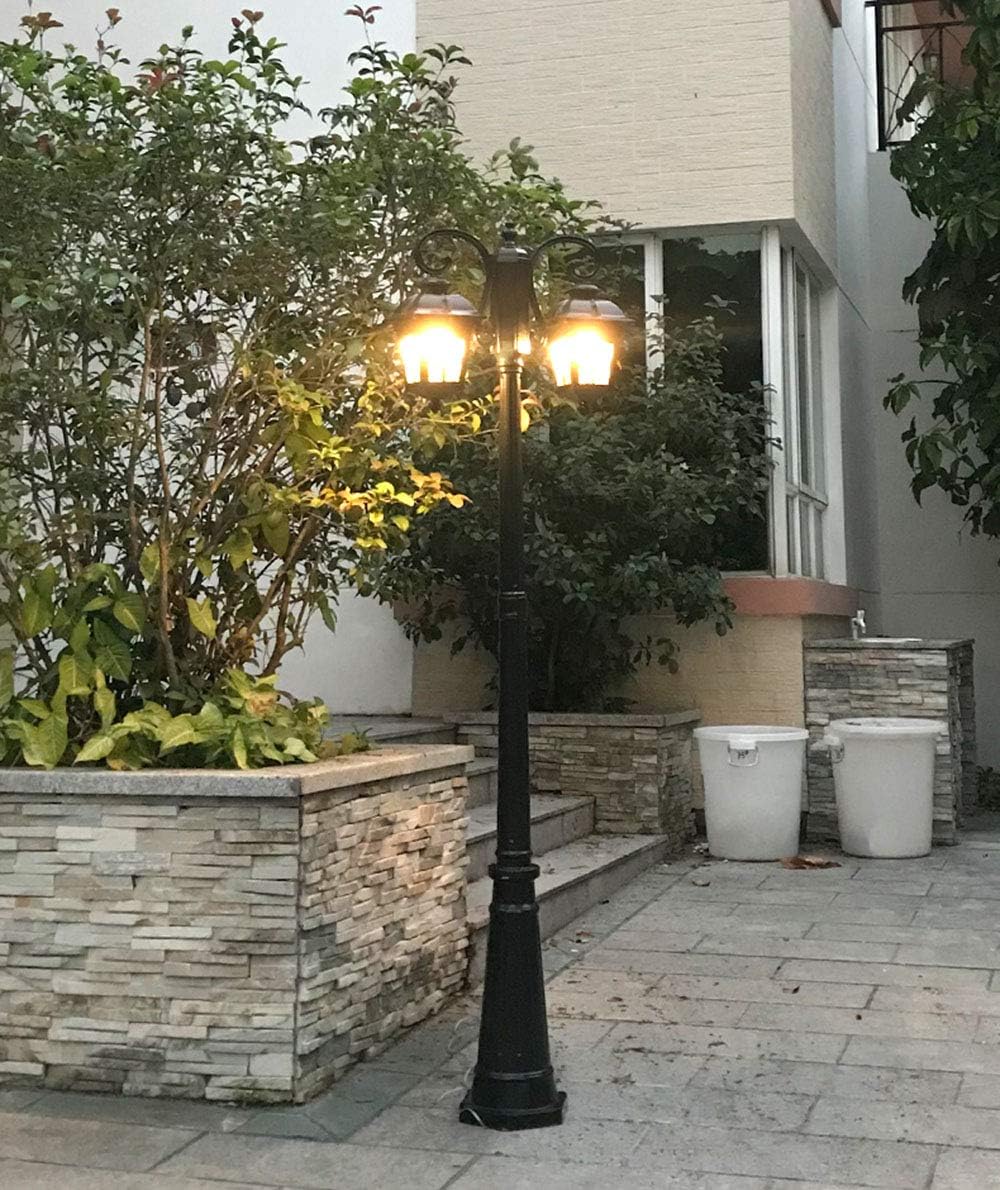 Schwarz Straßenlaterne 2-Flammig Wegeleuchten Aluguss und Glas Kandelaber Hoflampe Garten-Laterne Vintage E27 Außenleuchte 230CM Rasen-Lampe