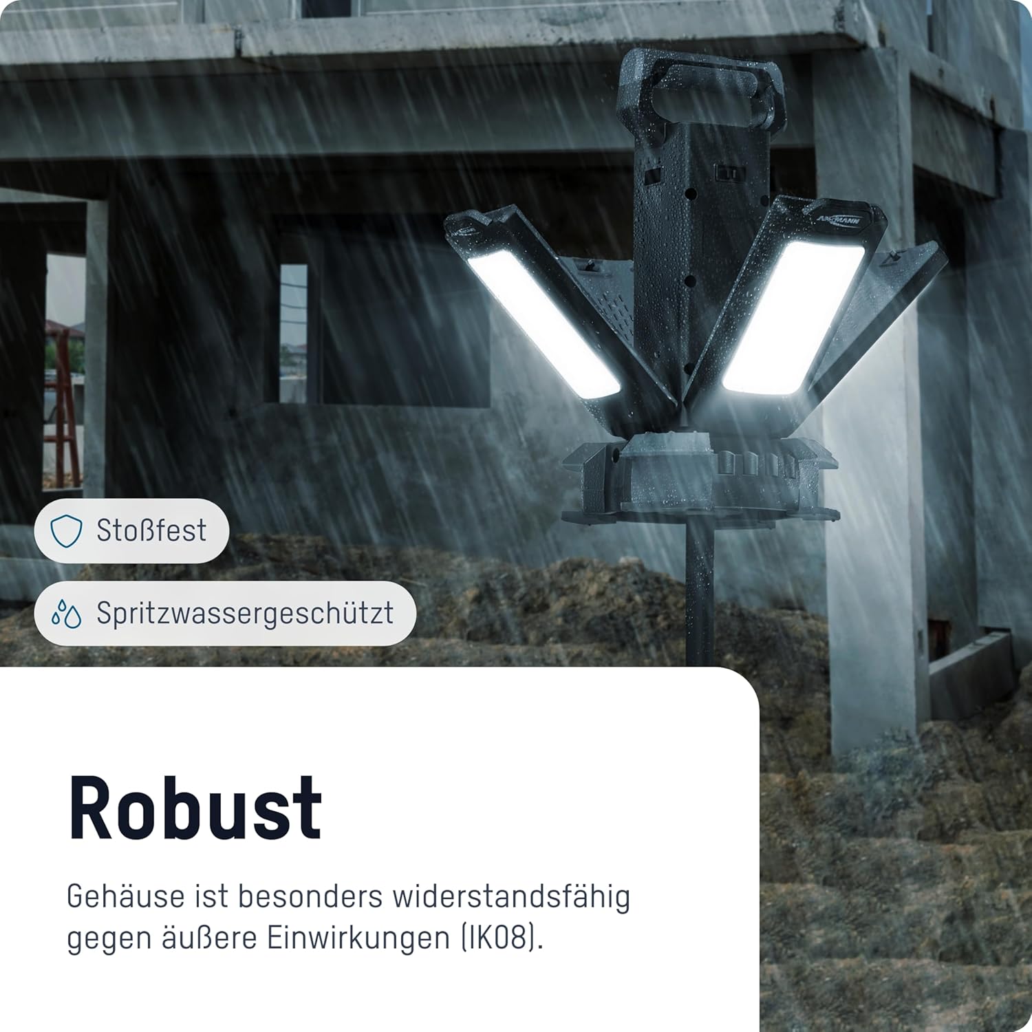 Ansmann Vierfach-LED Strahler 4× 30W mit 3 Farbtemperaturen, Helligkeit bis zu 14.000 Lumen, besonders widerstandsfähig gegen mechanische Beanspruchung
