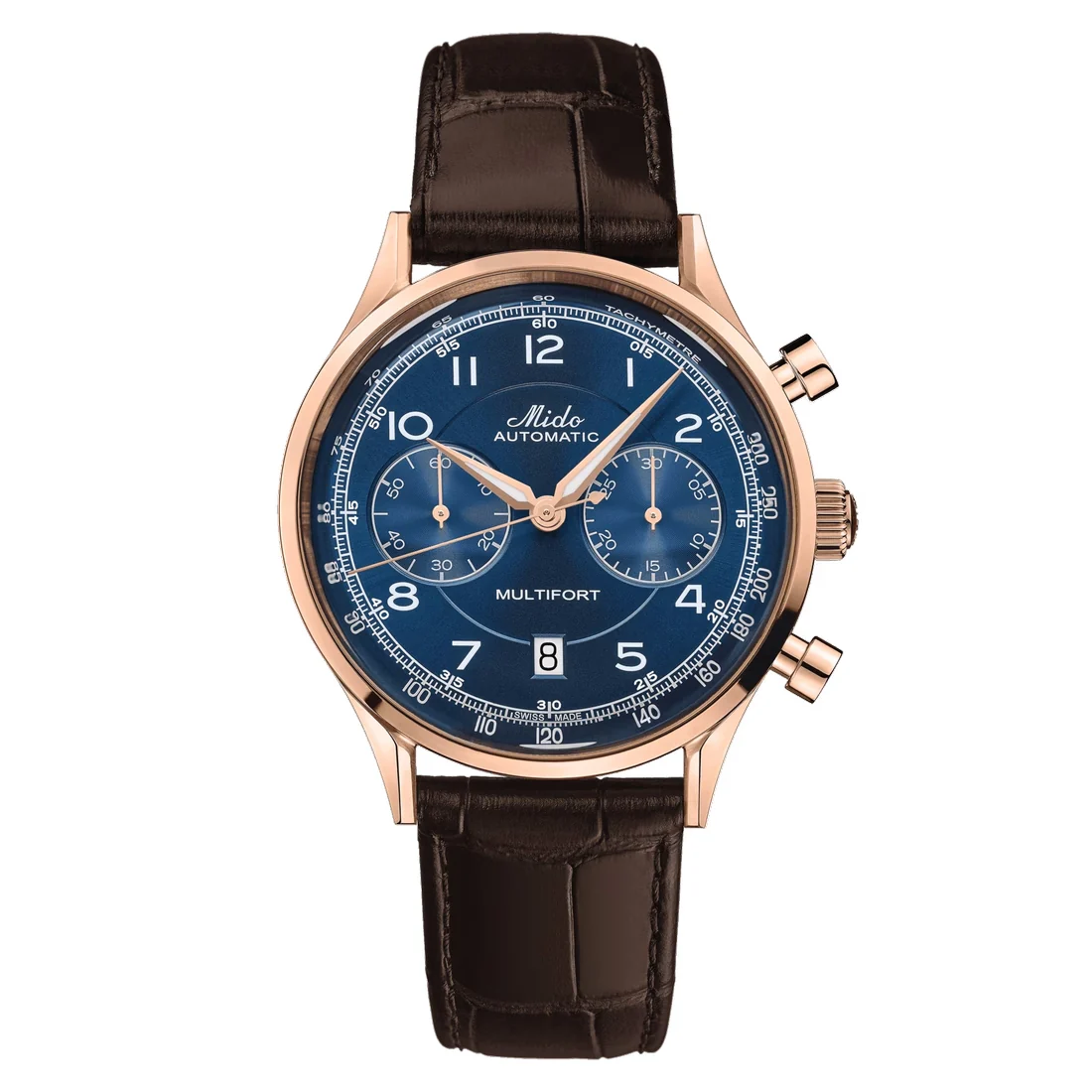 Orologio Mido Multifort Patrimony Chronograph PVD rosa e blu