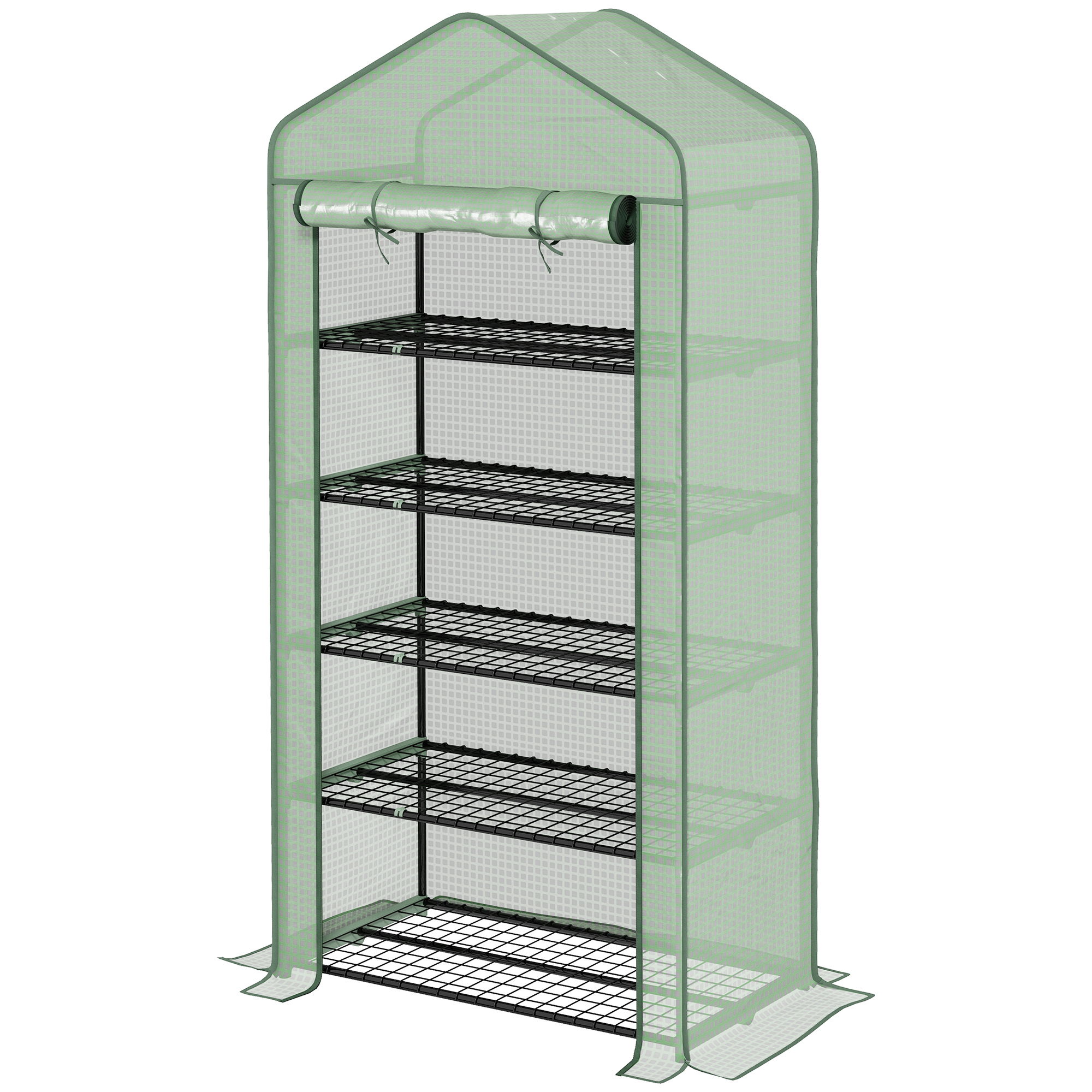 Outsunny Garten-Gewächshaus 5 Etagen mit 1 aufrollbaren Tür, Verstärkte PE-Folie, 90L x 49B x 193H cm