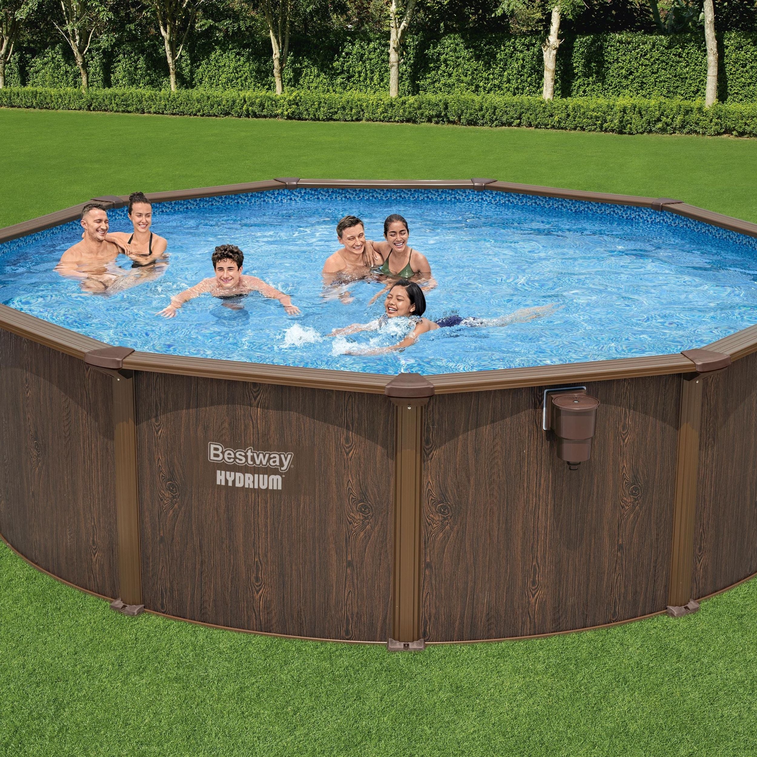 2025 Set di piscina in acciaio Hydrium rotondo con finitura in legno, 16 piedi x 52 pollici, per piscina gonfiabile