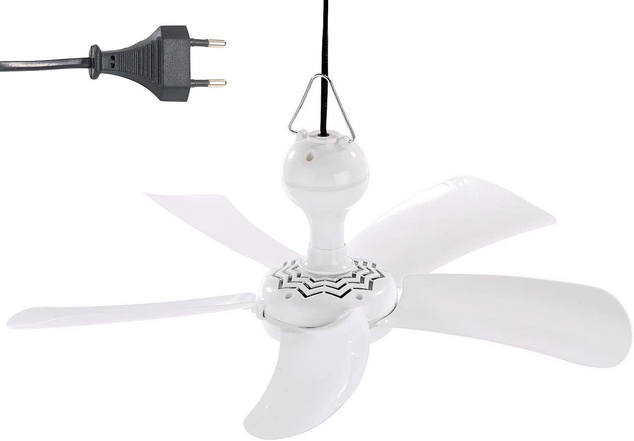 Deckenventilator Mobiler Camping Ventilator Weiß mit Aufhänger 9W leise 5 Flügel Ø 41cm